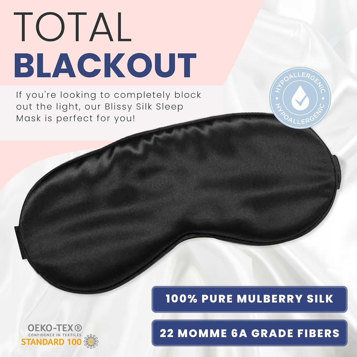 Blissy Silk Sleep Mask - Total Blackout for Women & Men - 100% Pure Mulberry Silk, 22 Momme 6a Fibers - Blindfold for Side Sleepers - Image 2