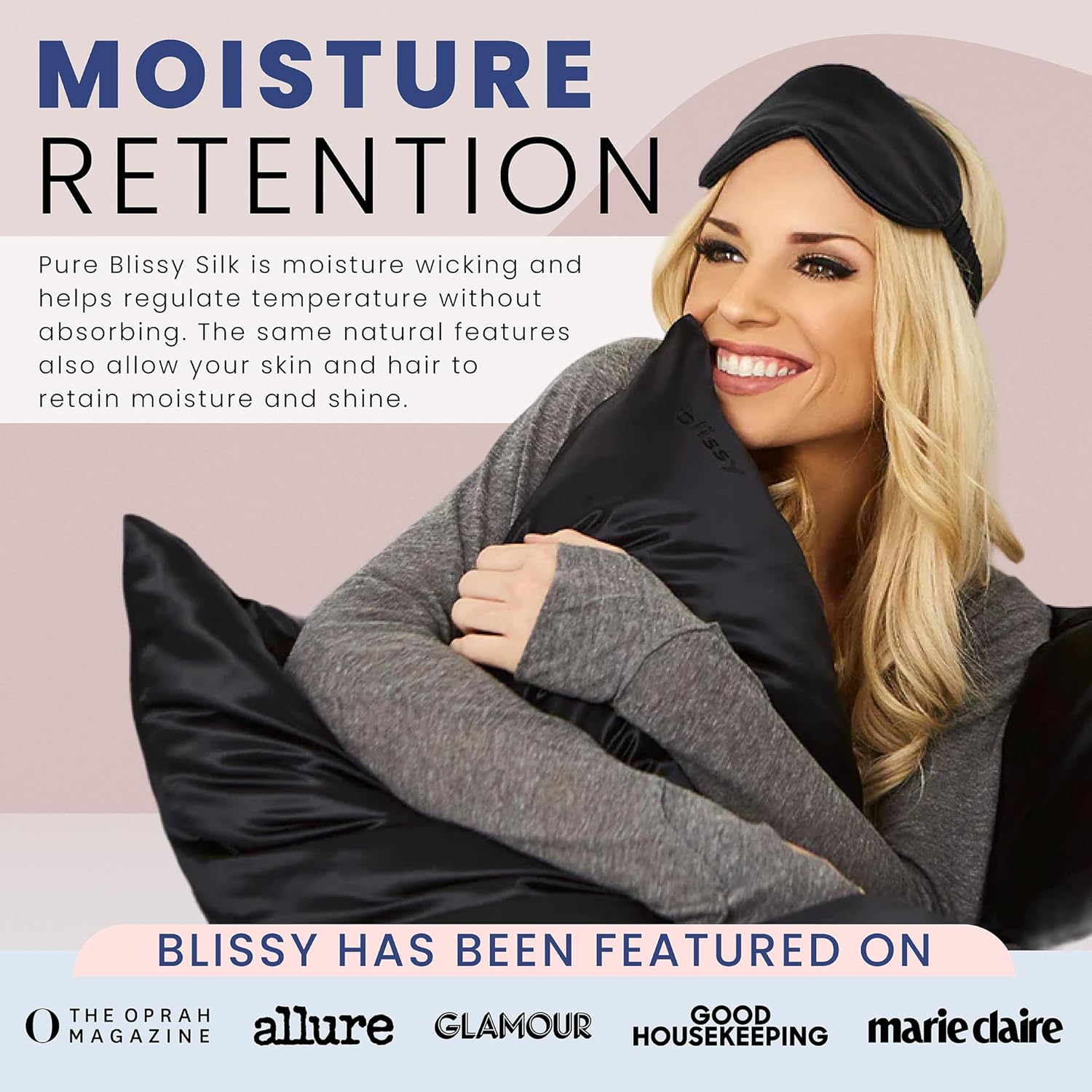 Blissy Silk Sleep Mask - Total Blackout for Women & Men - 100% Pure Mulberry Silk, 22 Momme 6a Fibers - Blindfold for Side Sleepers - Image 4