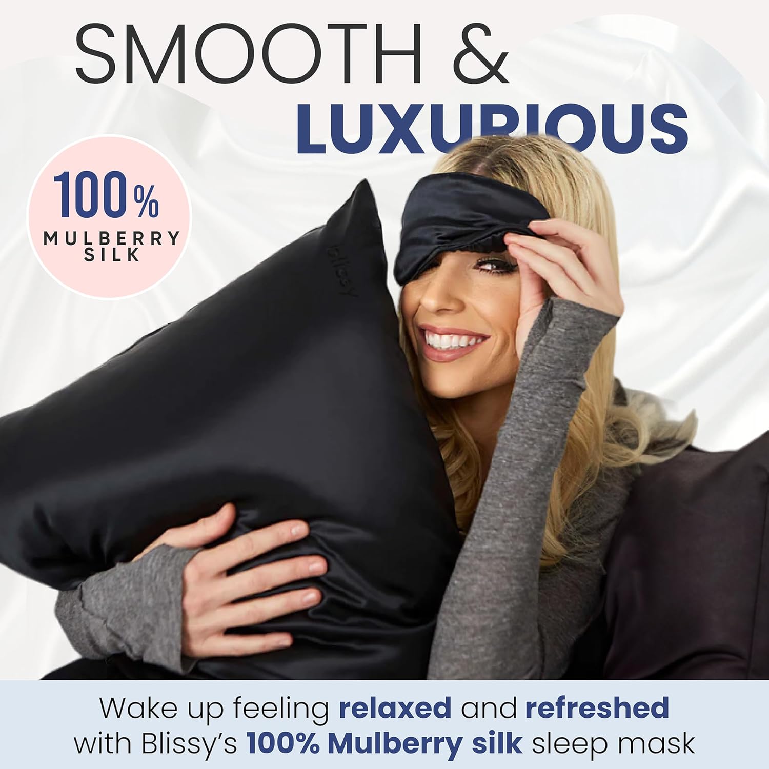 Blissy Silk Sleep Mask - Total Blackout for Women & Men - 100% Pure Mulberry Silk, 22 Momme 6a Fibers - Blindfold for Side Sleepers - Image 5