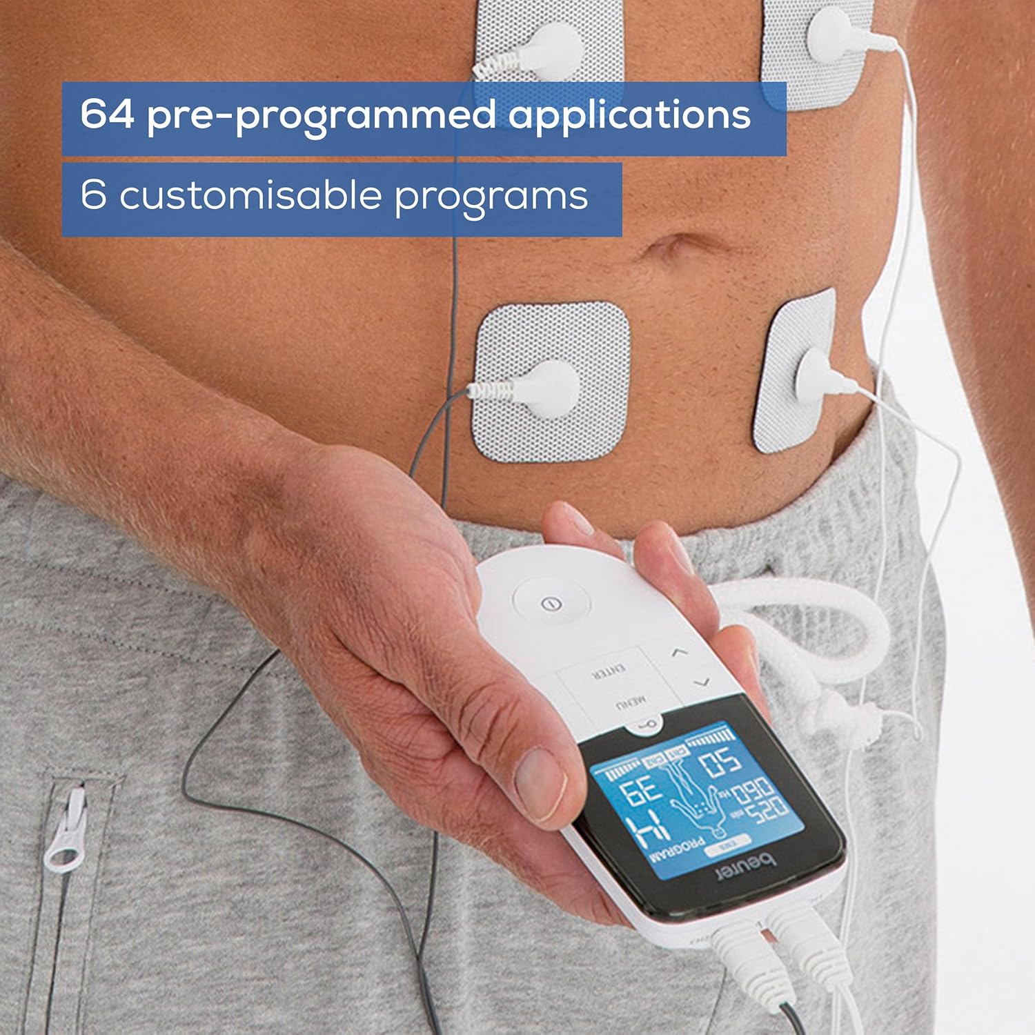 Beurer EM49 PainFree Digital TENS and EMS Machine | Drug-free natural pain relief | 3-in-1 pain relief, rehabilitation and massage | 70 training programmes | 2 channels | 4 self-adhesive electrodes - Image 6