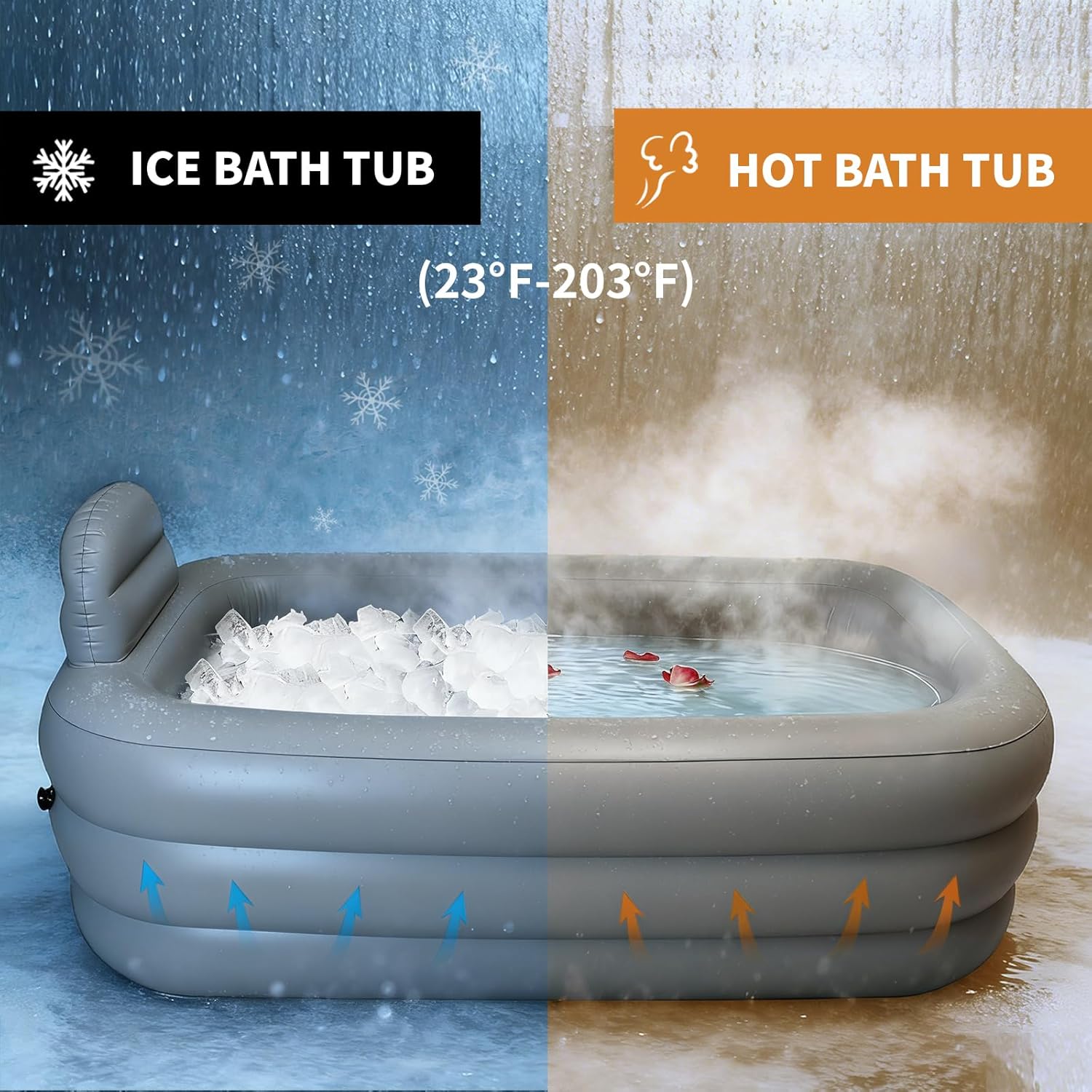 Portable Inflatable Bathtub for Adults - Ice Bath for Athletes, Includes Air Pump, Easy Inflation & Drainage, Cold Plunge, Home SPA, Hot & Ice Bath (Light Grey) - Image 3