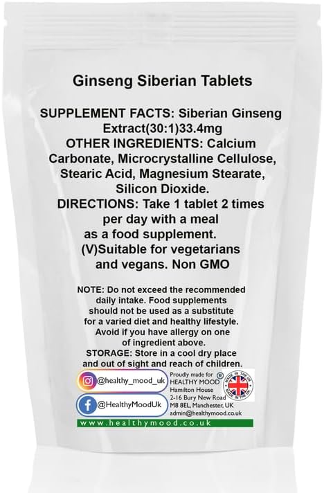 Siberian Ginseng Adaptogen Extract 1000mg Tablets – High Potency Stress Relief, Energy Boost & Immune Support Supplement - Image 3
