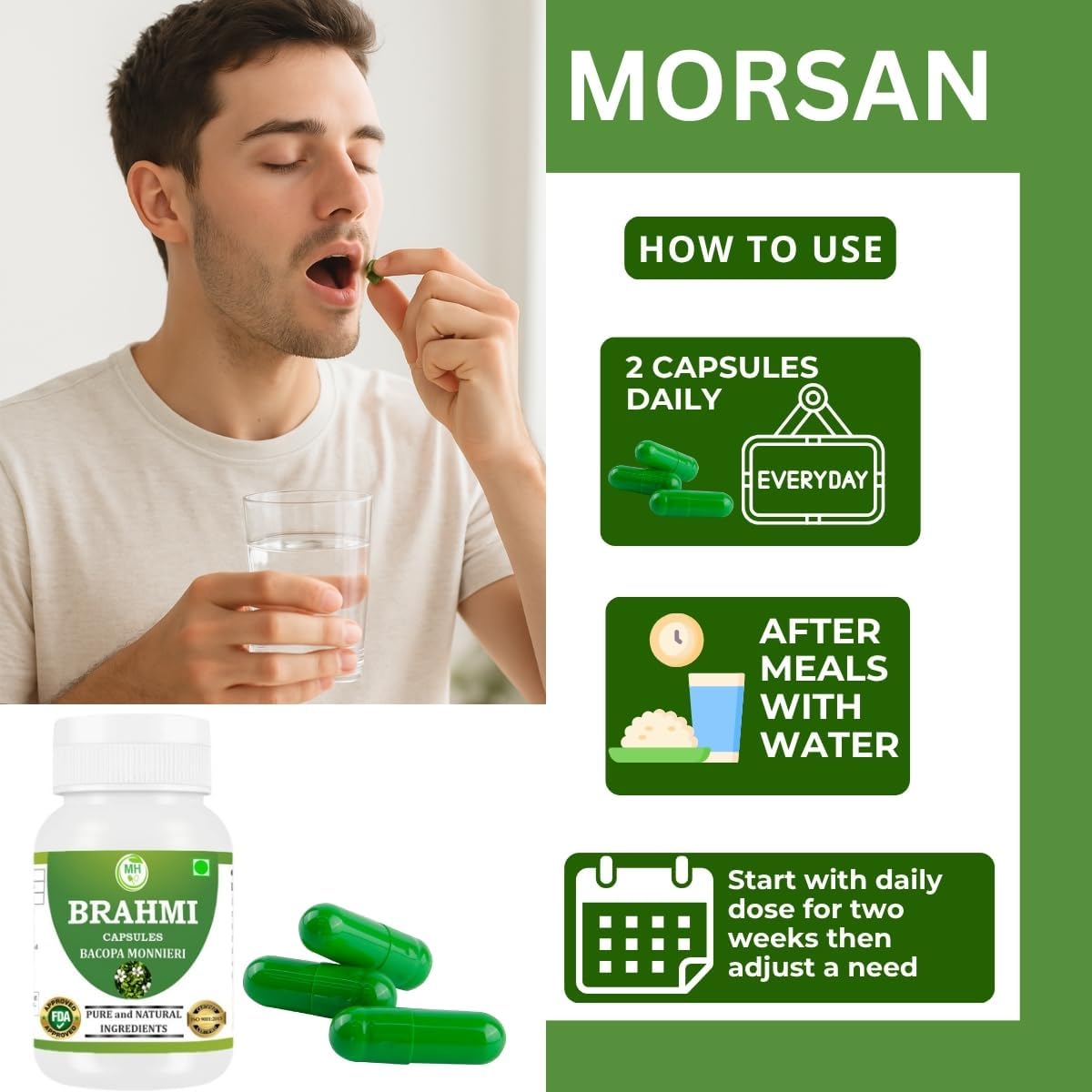 Brahmi Capsules | Bacopa Monnieri Extract | 500mg Each | Non-GMO, Vegan, Gluten-Free | Natural Herbal Supplement | 240 Vegetarian Capsules | Pack of 4 Bottle - Image 6