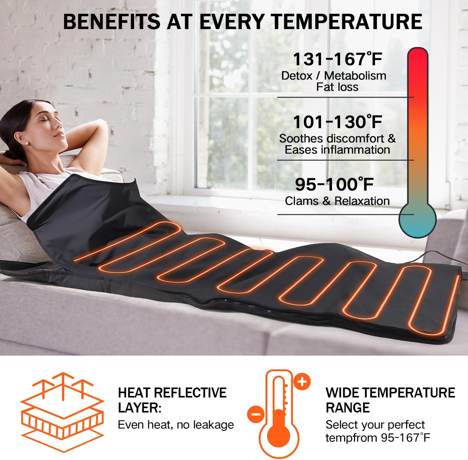 Infrared Sauna Blanket for Home, PU Leather Portable Dry Sauna Bag for Weight Loss and Detox, Low EMF Carbon Crystal Heating, 5.9ft×3ft - Image 4