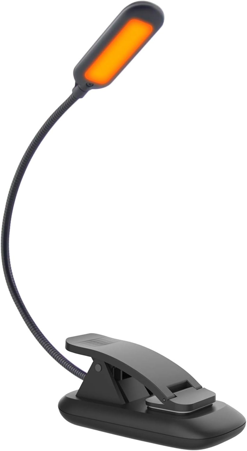 HONWELL Amber Book Light, Rechargeable Amber Reading Light for Books in Bed, Clip on Reading Light, Dimmable Book Light, Blue Light Blocking Reading Light, Warm Book Light for Kids Bookworms