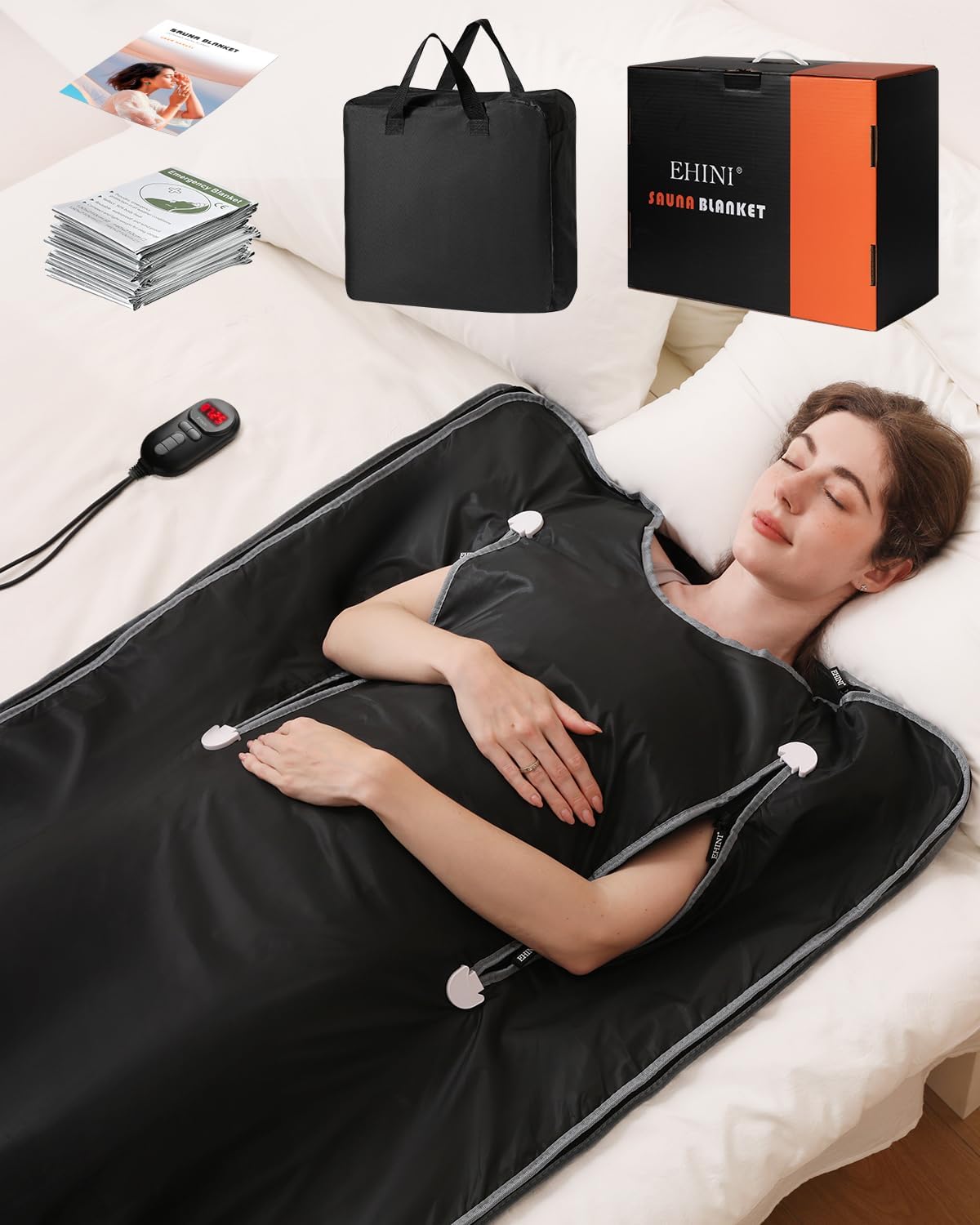 Far Infrared Sauna Blanket-Sauna Blanket for Home Use, Portable Design for Detoxification and Relaxation Highest 176℉, 20-60 Minutes Timer, 6 ft x 2.65 ft (Black)