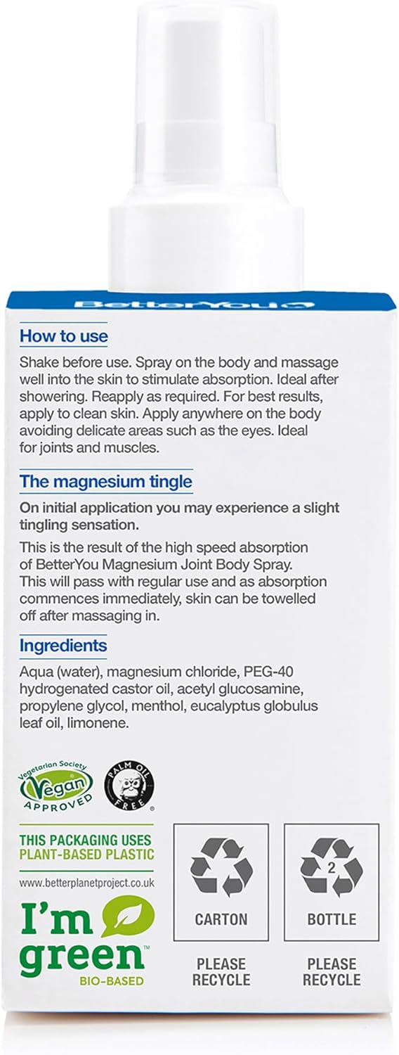 BetterYou Magnesium Joint Body Spray, Magnesium Chloride and Glucosamine, Effective Support for Joints and Muscles, Supports Relaxation, 100ml Magnesum Oil Supplement - Image 8