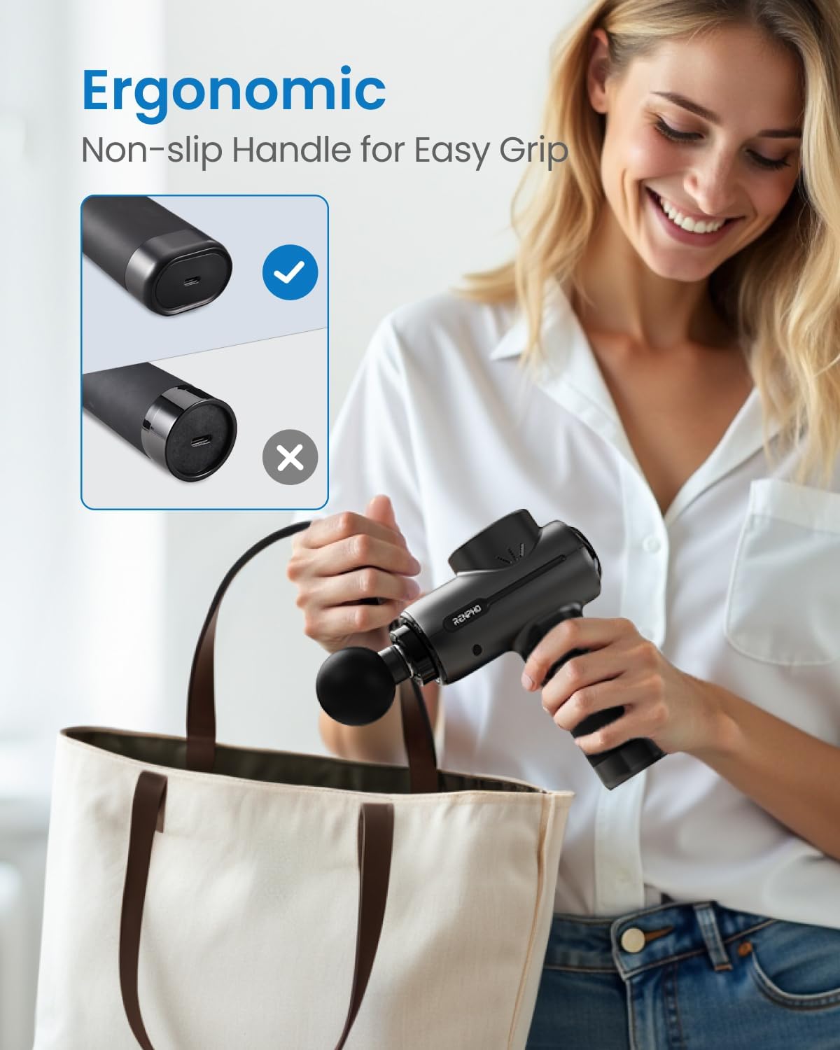 RENPHO Massage Gun Deep Tissue,Muscle Massage Gun with 5 Speeds 5 Massage Heads,10mm Amplitude Percussion Massager with Long Battery Life,for Gym Muscle Relaxation,Valentines Gifts for Women,Men,Black - Image 5