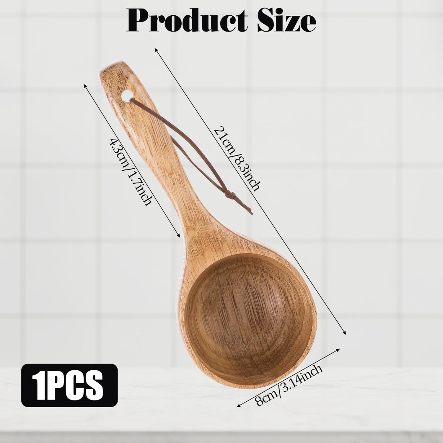 Giantree Wooden Kitchen Scoop, Wooden Bath Salt Ladle Rice Spoon Multipurpose 8.3 Inch Large Capacity Wooden Ladle Sauna Water Scoop for Cooking Stirring, Bath Salt, Canisters Flour - Image 4