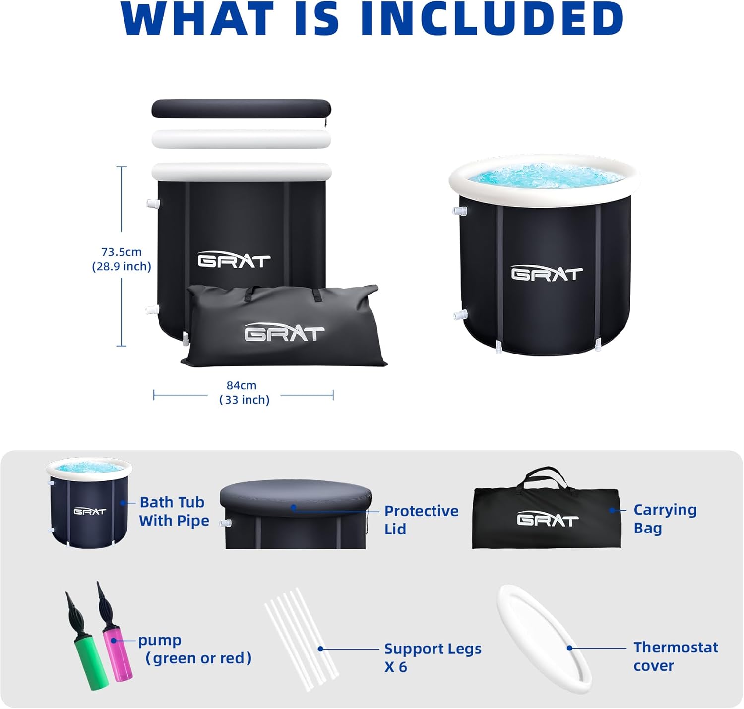 XL Inflatable Cold/Hot Plunge Tub with Cover, Portable Ice Bath Tub, Foldable Bathtub for Hot/Cold Home Shower Adults & Athletes Recovery & Therapy Outdoor Ice Barrel - Image 2