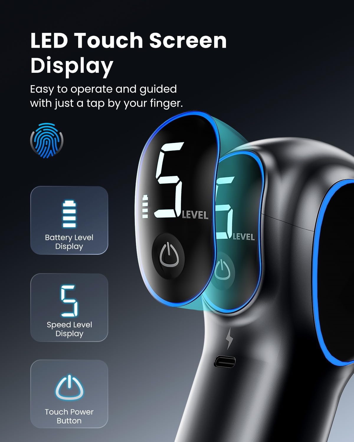 RENPHO Reach Handle Massage Gun with 5 Speed 4 Head,Mini Massage Gun with Extension Handle,Gift for Women Men,Muscle Gun Deep Tissue with 3200rpm for Home Workout Full Body Muscle Relax,Black - Image 3