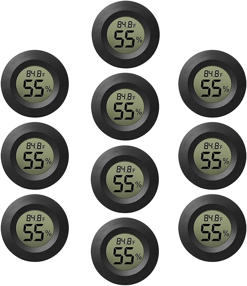 10 x Mini Thermometer Hygrometer/Small Digital Electronic Temperature Humidity Device with LCD Display for Humidors, Greenhouses, Gardens, Basements, Refrigerators, Jars