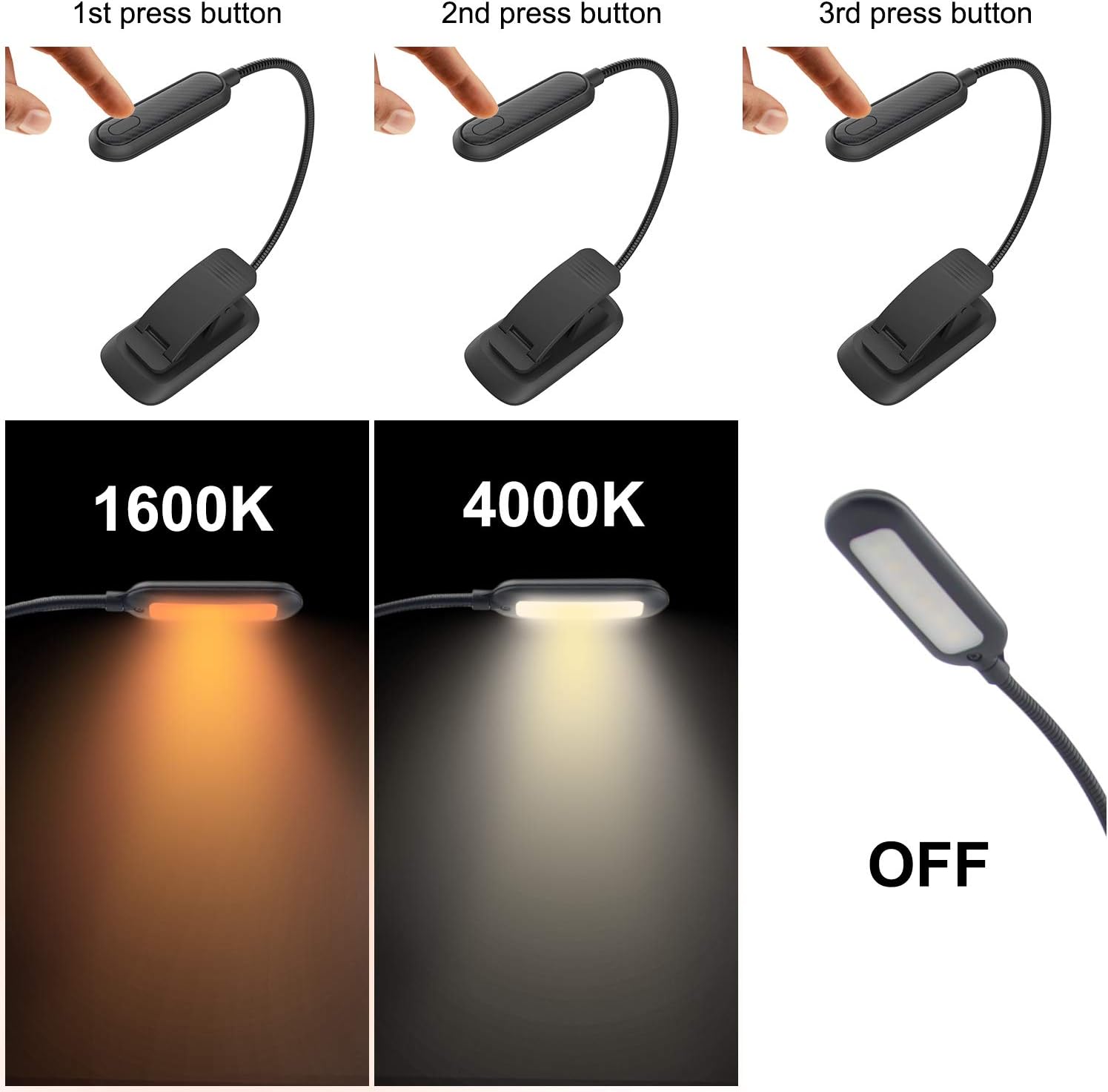 HONWELL Amber Book Light, Rechargeable Amber Reading Light for Books in Bed, Clip on Reading Light, Dimmable Book Light, Blue Light Blocking Reading Light, Warm Book Light for Kids Bookworms - Image 2