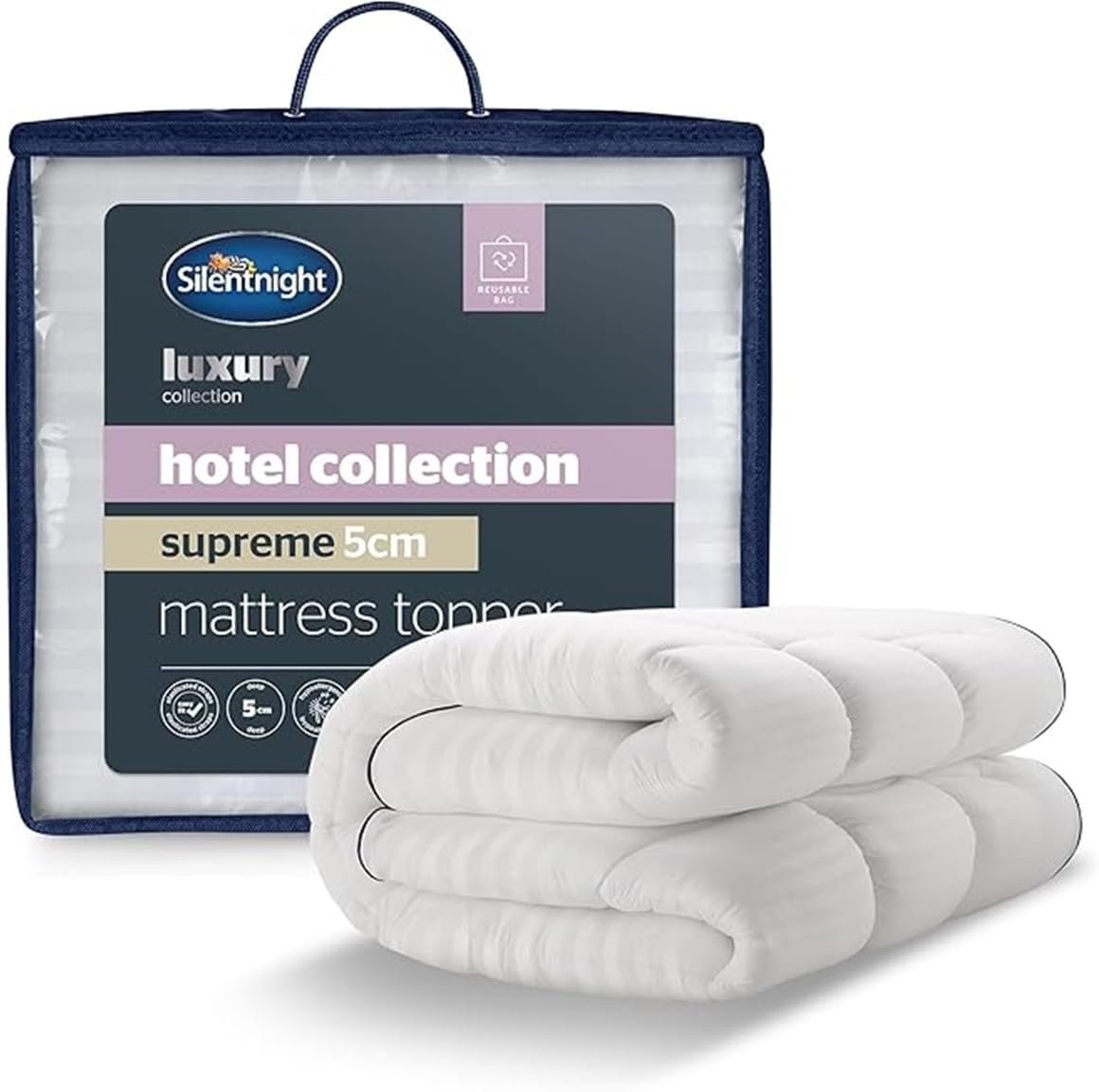 Silentnight Hotel Collection Mattress Topper Single Bed - Luxury Soft Silky Comfortable 5cm Thick Deep Mattress Protector Pad Cover with Deep Fit Elasticated Straps - Single - 190x90cm