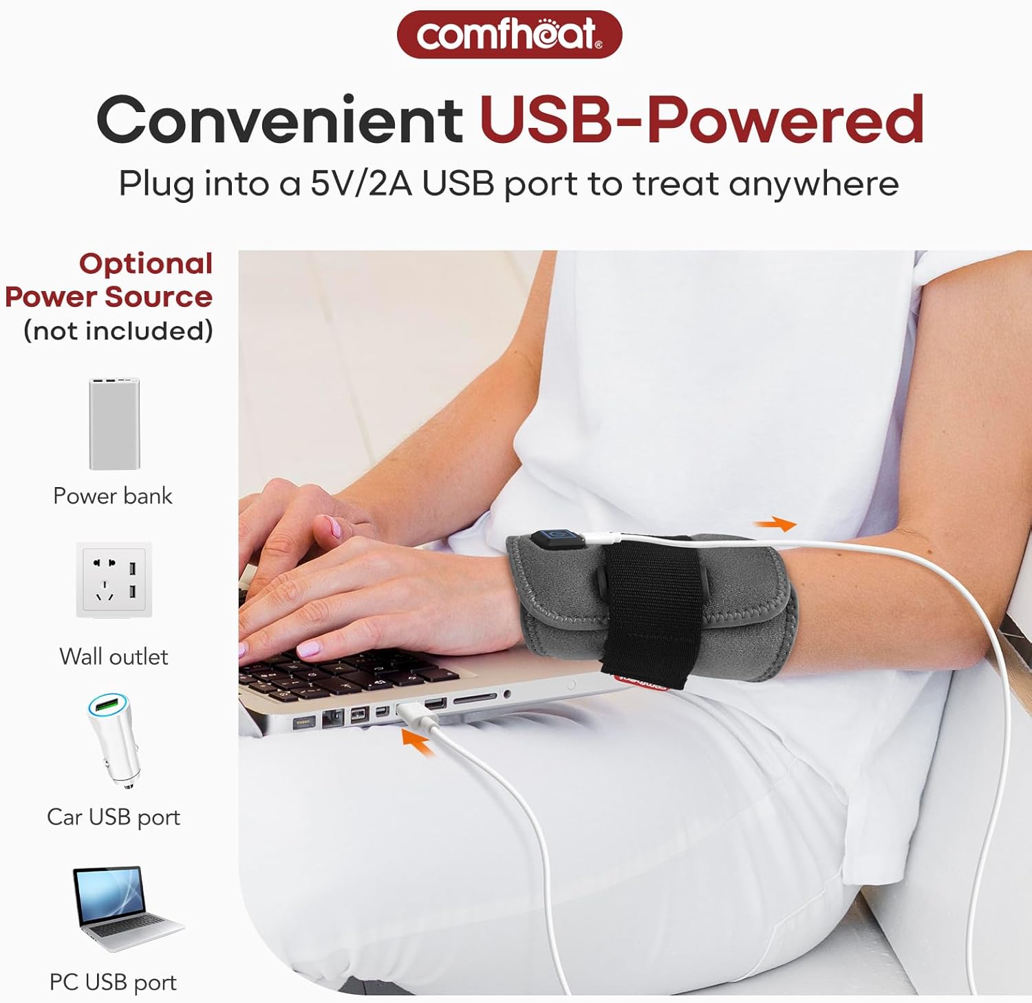 Heating Pad for Bicep Arm Pain Relief, USB Powered Heat Wrap for Joint Pain, Adjustable & Flexible Wrap Around for Ankle Arm Multiple Areas of The Body - Image 4