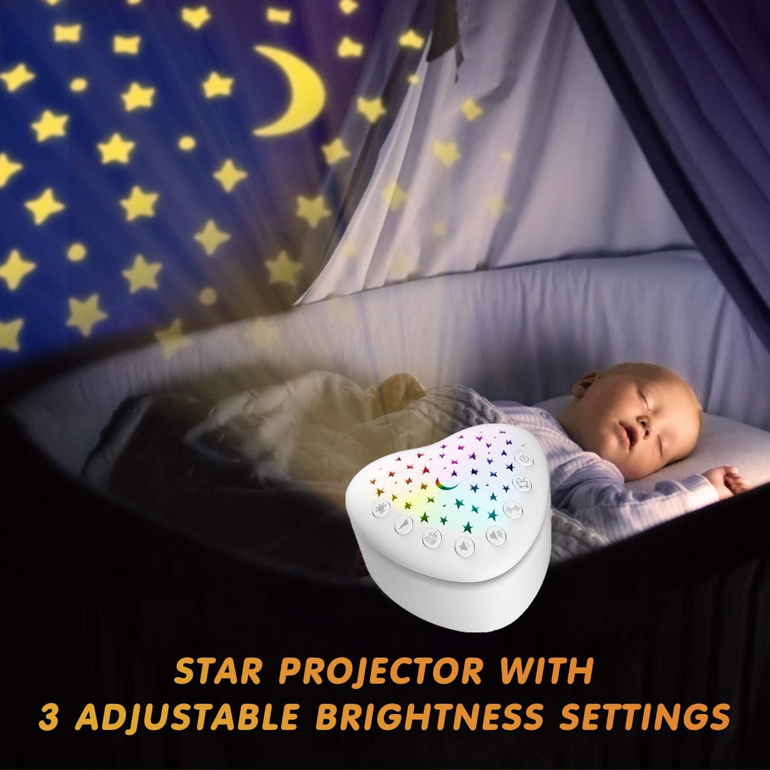 BEREST A13 White Noise Machine & Baby Sleep Soother with 15 Soothing Sounds & Projector Star Night Light, Cry Sensor, Rechargeable Lithium Battery, Portable for Baby, Toddlers (Charger not Included) - Image 4