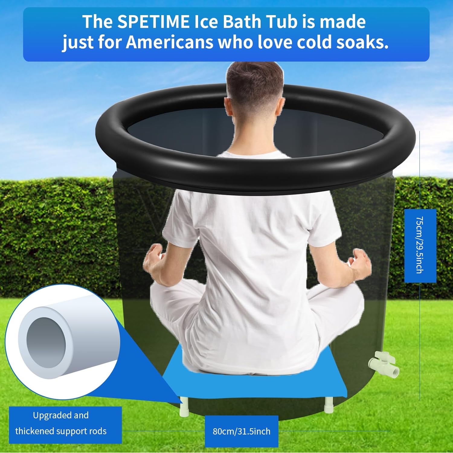 Ice Bath Tub for Athletes, Portable Cold Plunge Inflatable, Large Cold Plunge Tub, Nylon Fabric Ice Plunge Tub for Recovery, Cold Water Therapy Pod Outdoor Home for adults (32Inch 90 Gallons) - Image 4