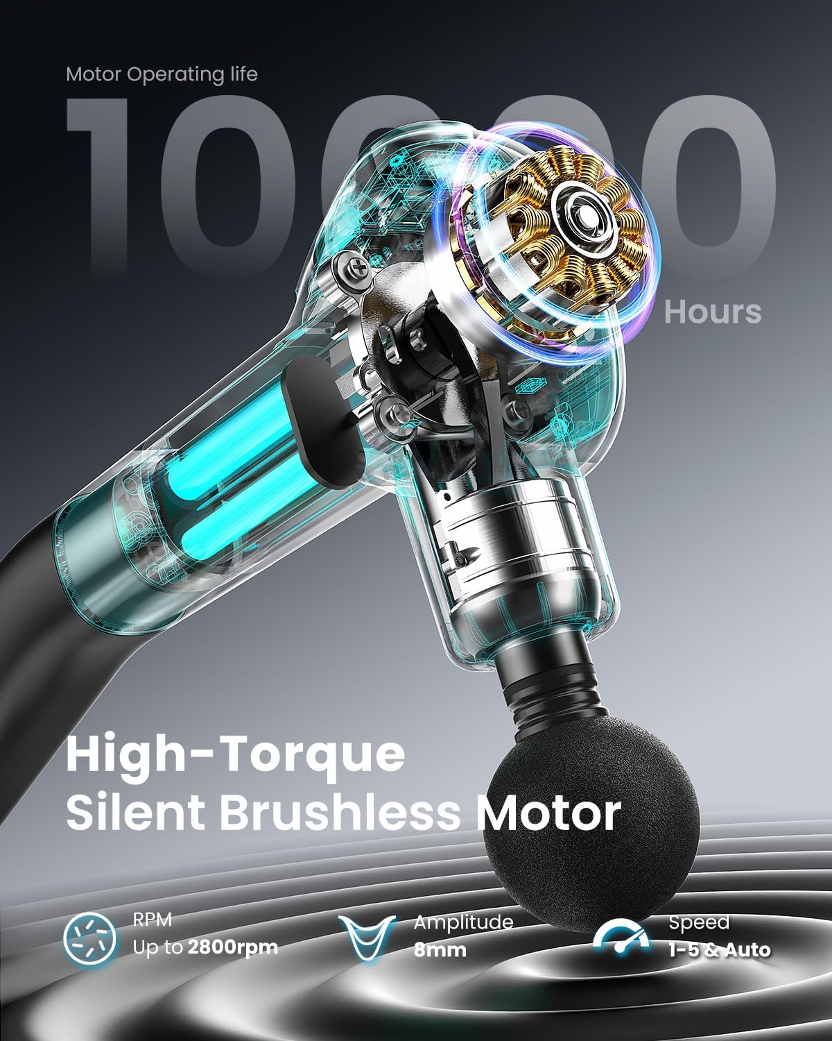 RENPHO Reach Handle Massage Gun with 5 Speed 4 Head,Mini Massage Gun with Extension Handle,Gift for Women Men,Muscle Gun Deep Tissue with 3200rpm for Home Workout Full Body Muscle Relax,Black - Image 5