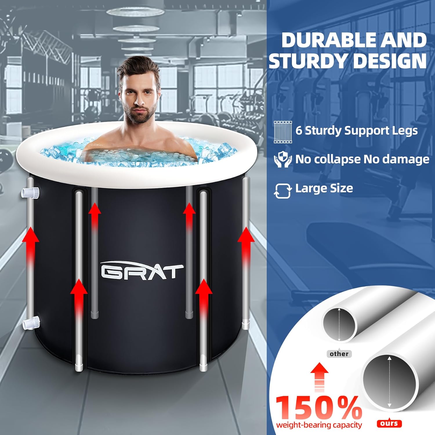 XL Inflatable Cold/Hot Plunge Tub with Cover, Portable Ice Bath Tub, Foldable Bathtub for Hot/Cold Home Shower Adults & Athletes Recovery & Therapy Outdoor Ice Barrel - Image 6