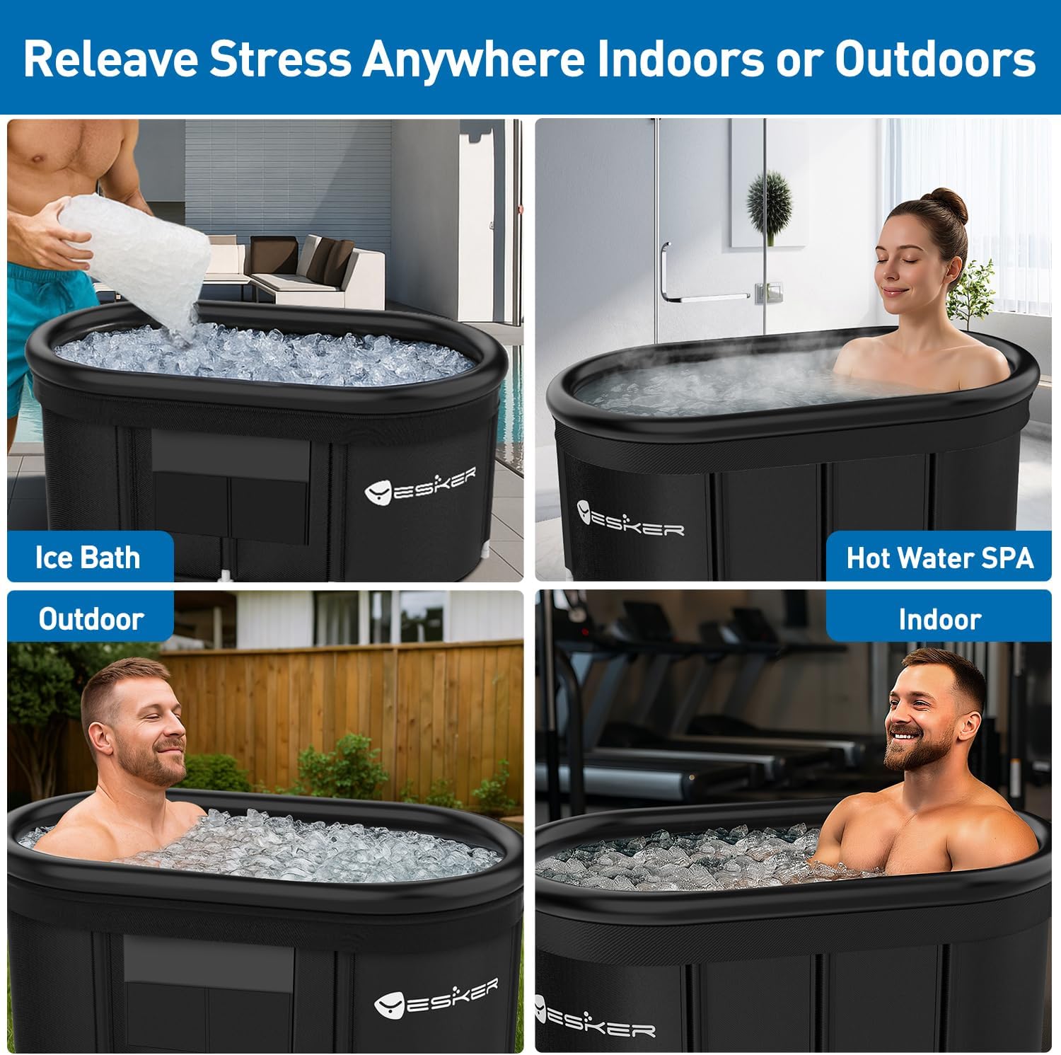 Yesker 110 Gal Oval Ice Bath Tub with Air Ring, Portable Multi-Layered Cold Plunge Tub with Lid for Athletes, Foldable and Inflatable, One Person Hot Bathtub at Gym, Yard, Home, Outdoors Use - Image 7