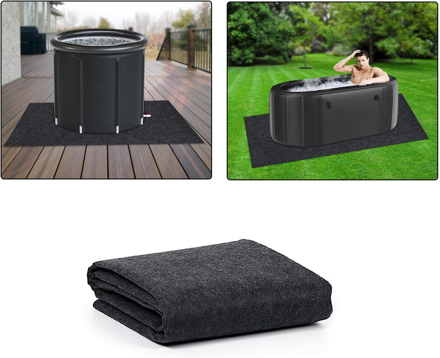 47x70 Inch Cold Plunge Tub Floor Mat, Waterproof Ice Bath Tub Mat Outdoor Indoor, Anti-Slip Protector Pad for Round Oval Cold Plunge Ice Bath Accessories
