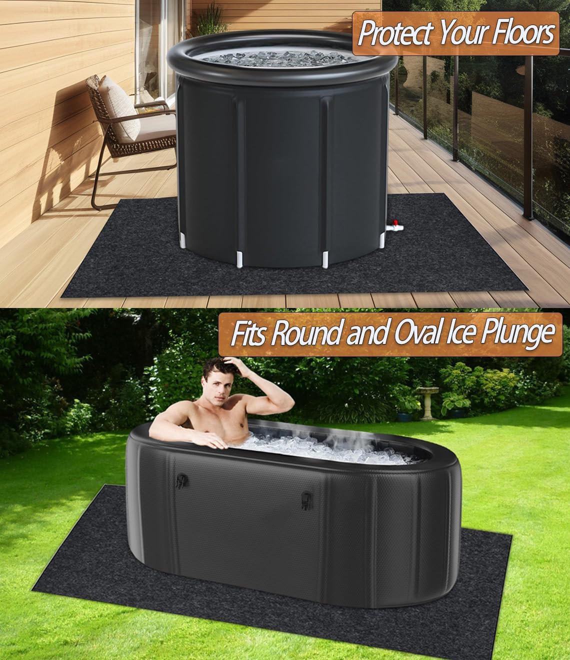47x70 Inch Cold Plunge Tub Floor Mat, Waterproof Ice Bath Tub Mat Outdoor Indoor, Anti-Slip Protector Pad for Round Oval Cold Plunge Ice Bath Accessories - Image 3