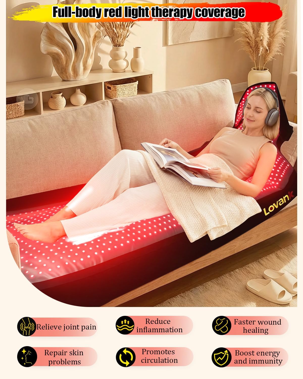 Red Light Therapy Mat for Full Body Pain Relief — 80"x33" Infrared Red Light Blanket with 1,510 (660nm & 850nm) LEDs | Ideal for Body | Recovery | Skin Health - Image 3