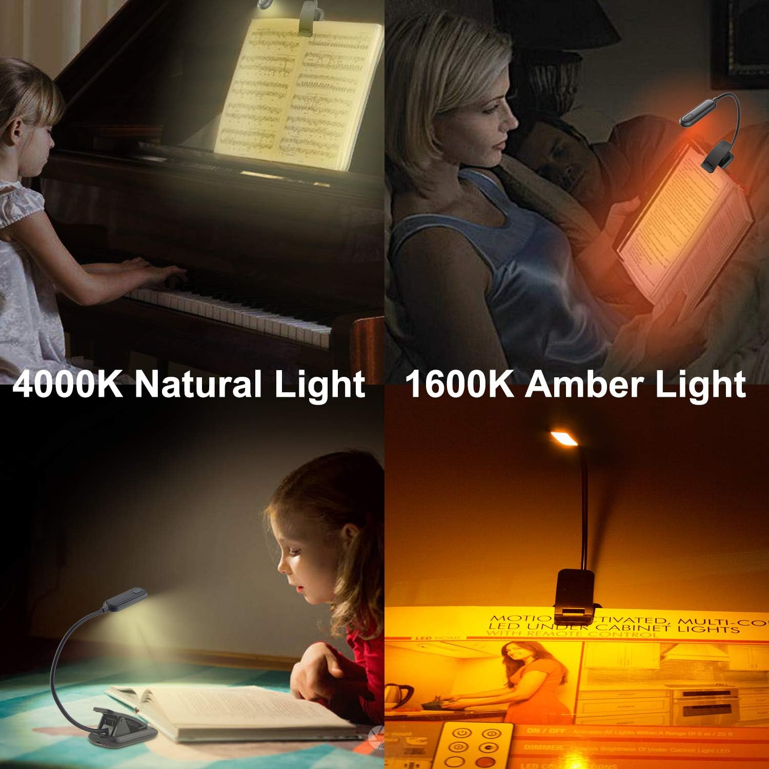 HONWELL Amber Book Light, Rechargeable Amber Reading Light for Books in Bed, Clip on Reading Light, Dimmable Book Light, Blue Light Blocking Reading Light, Warm Book Light for Kids Bookworms - Image 4