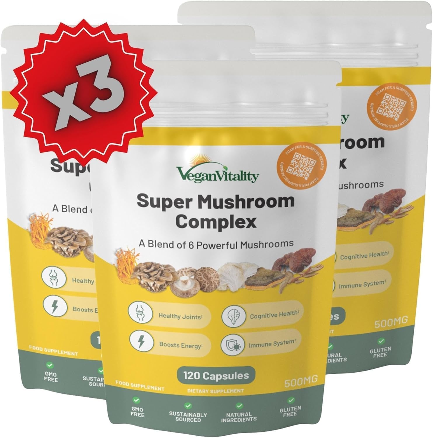 Mushroom Complex 6 Lions Mane Mushroom Supplement 360 Capsules High Strength Vegan Supplement with Lions Mane, Reishi, Chaga Mushroom Powder, Shitake, Cordyceps & Maitake