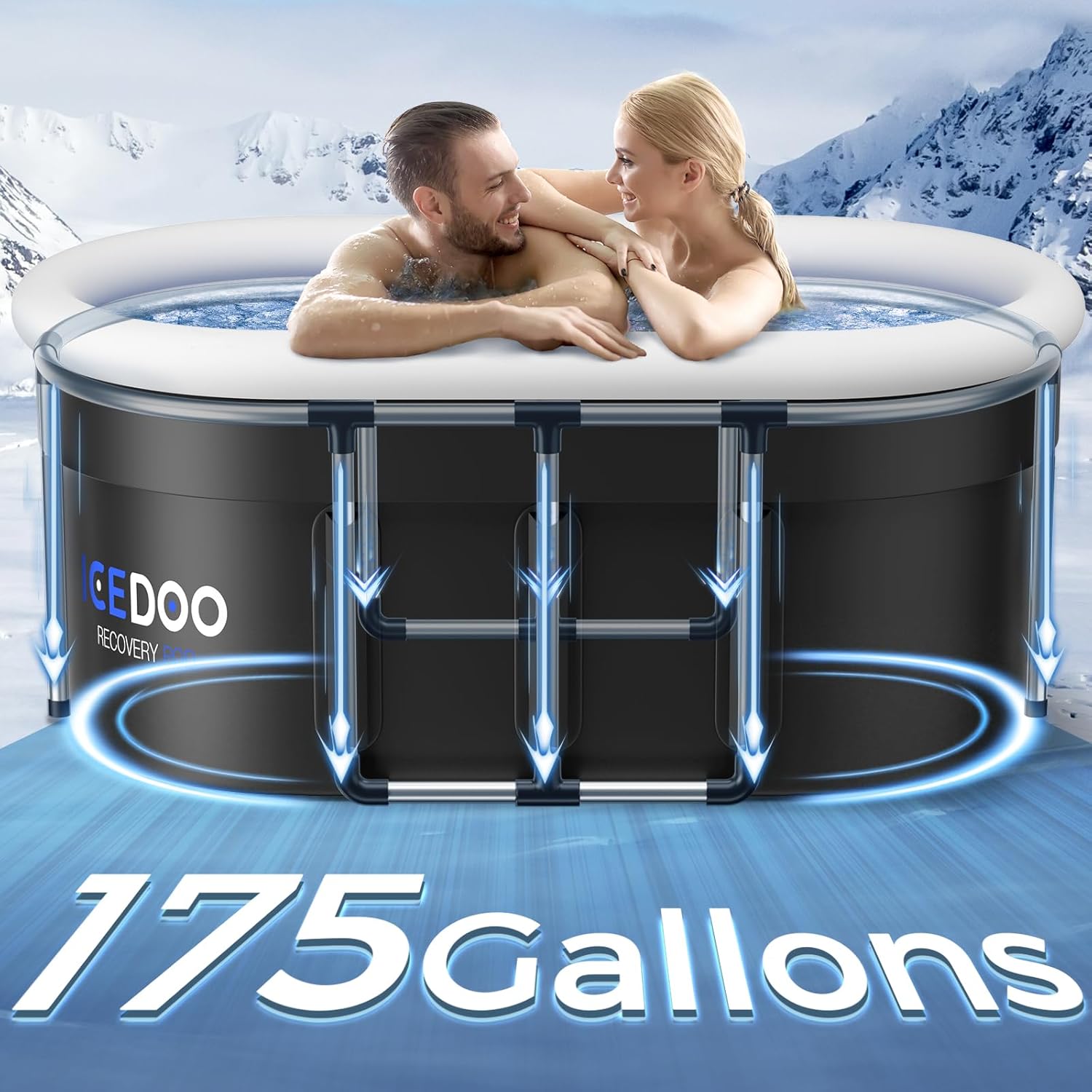 New Upgrade XL 175-Gallon Oval Ice Bath Tub - 6 Layered Portable Bathtub, Drop-In Bathtubs Foldable with Cover Cold Plunge Tub for Athletes, Home Gym, Outdoor Recovery Use - Black - Image 3