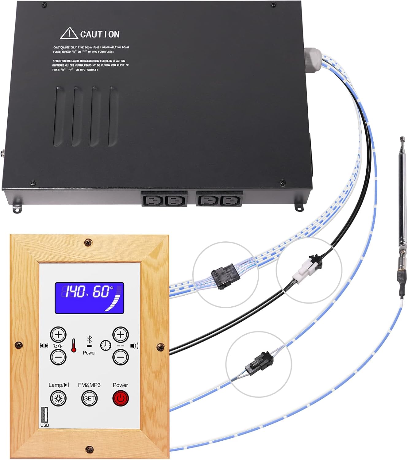 Infrared Sauna Electrical Control Box and Infrared Sauna Digital Control Panel with a Temperature Control Probe, 149℉, 99Min (220, Volts)