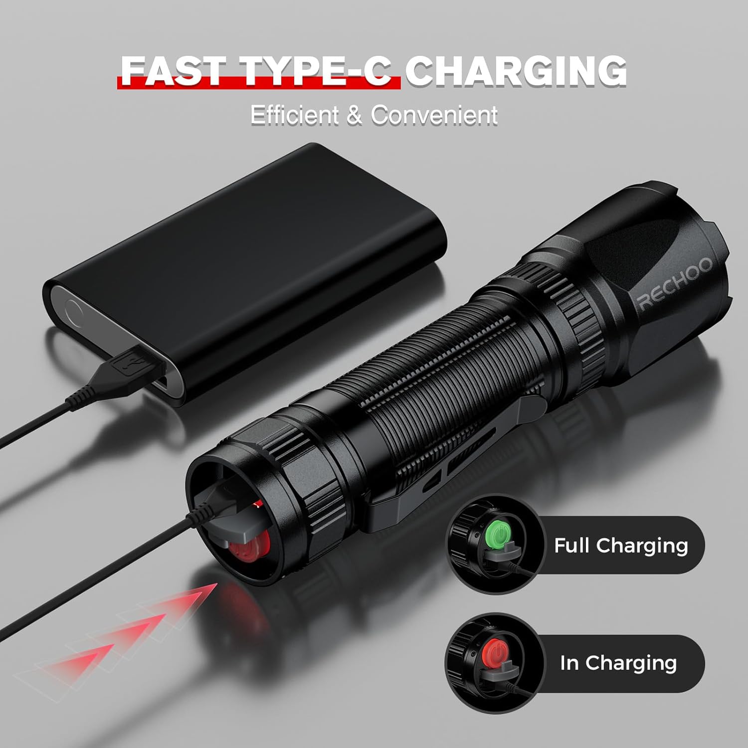 RECHOO Red Light Flashlight, 3 Modes High Power, Rechargeable Red LED Flashlight with Clip and Lanyard, Zoomable Red Flashlights and Portable for Hunting, Astronomy, Aviation, Night Observation - Image 4