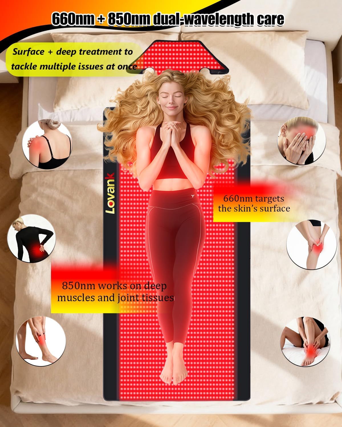 Red Light Therapy Mat for Full Body Pain Relief — 80"x33" Infrared Red Light Blanket with 1,510 (660nm & 850nm) LEDs | Ideal for Body | Recovery | Skin Health - Image 5