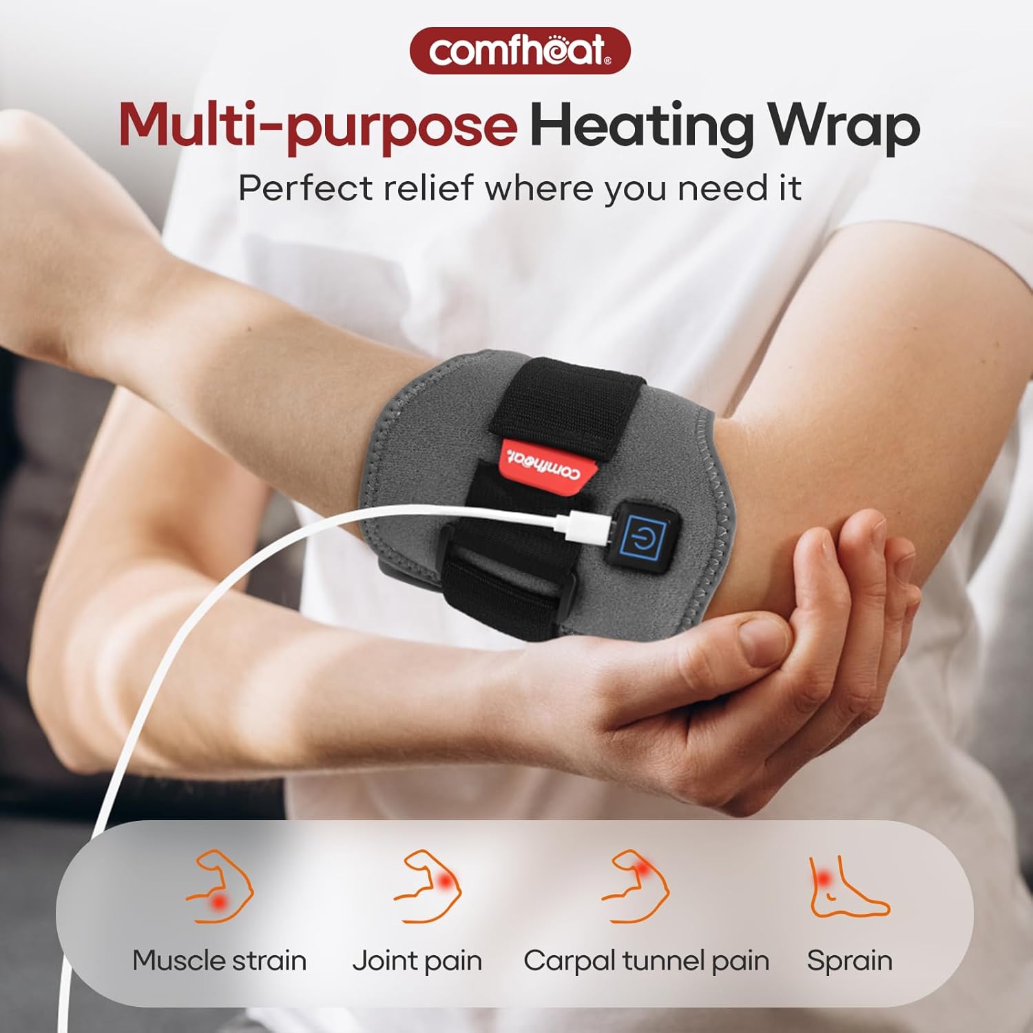 Heating Pad for Bicep Arm Pain Relief, USB Powered Heat Wrap for Joint Pain, Adjustable & Flexible Wrap Around for Ankle Arm Multiple Areas of The Body - Image 3