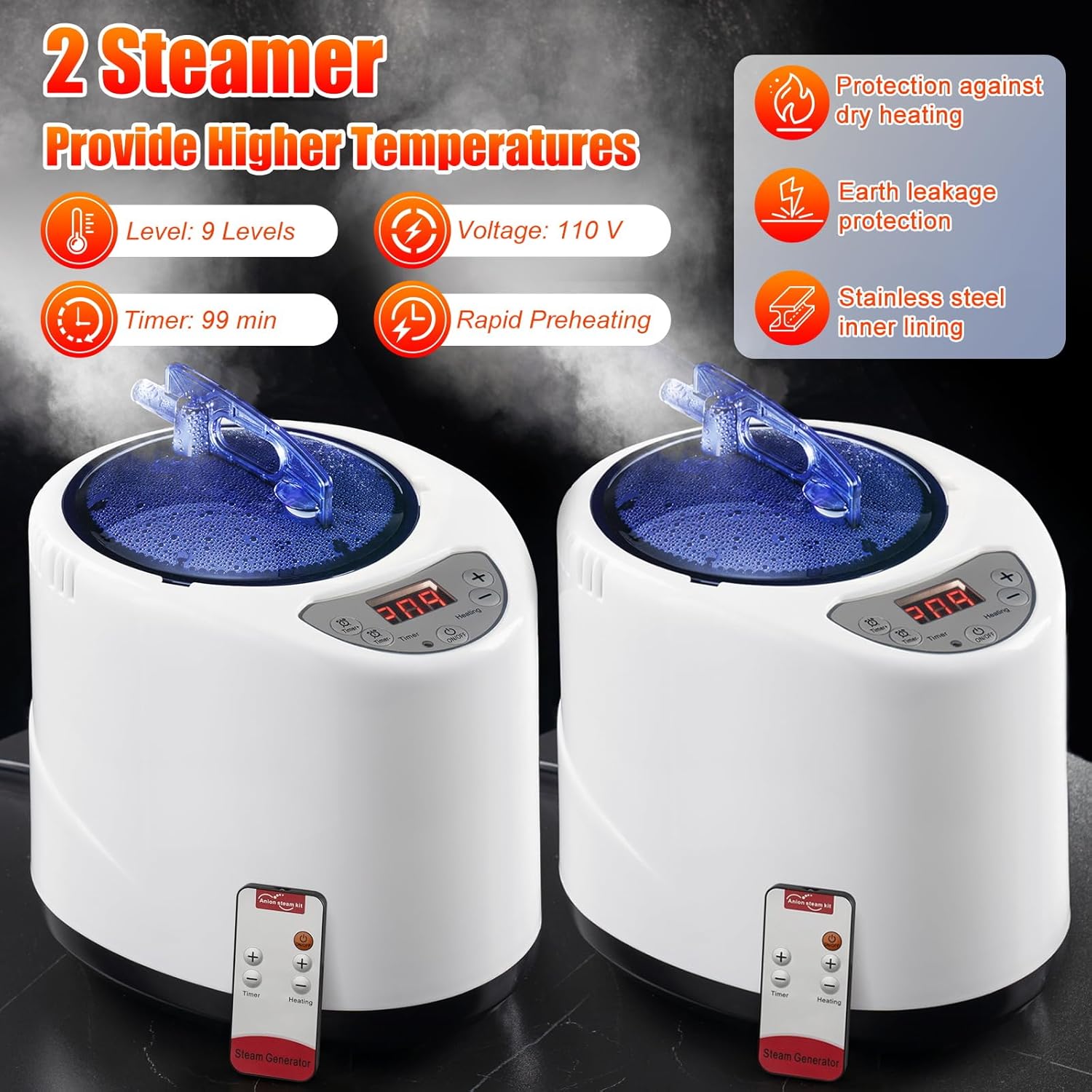 2 Person Portable Steam Sauna, Large Sauna Box, Sauna Tent Sauna Box with 2 Steamers, 2 Folding Chair,71”x 49”x 36”, Black - Image 8