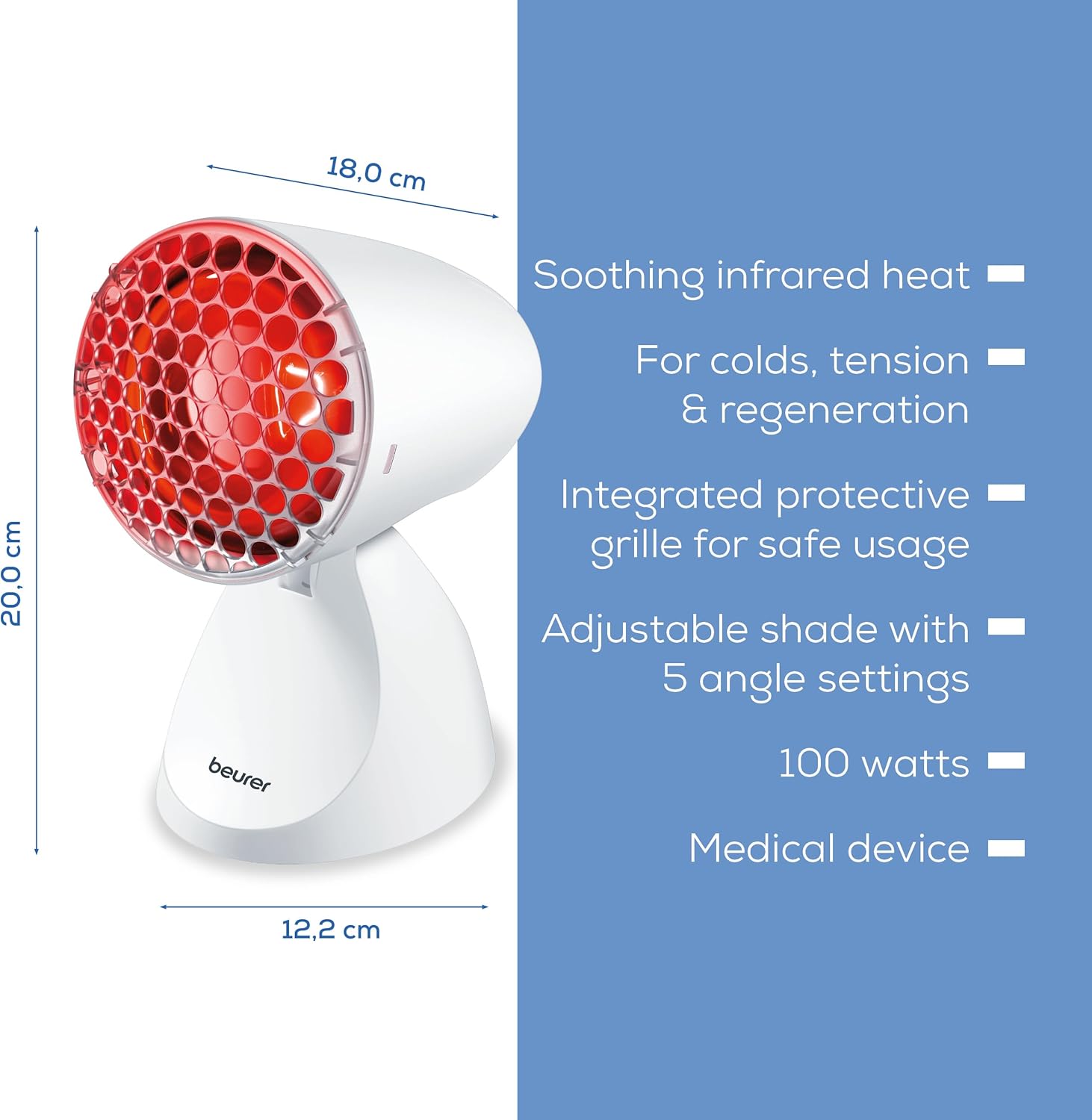 Beurer IL11 Infrared Heat Lamp | Warm, soothing infrared light | Helps ease muscle aches and joint stiffness | Speed recovery from the common cold | Improve complexion | With 5 angles of inclination - Image 6