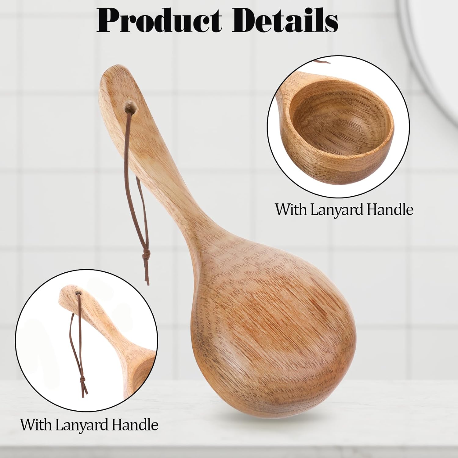 Giantree Wooden Kitchen Scoop, Wooden Bath Salt Ladle Rice Spoon Multipurpose 8.3 Inch Large Capacity Wooden Ladle Sauna Water Scoop for Cooking Stirring, Bath Salt, Canisters Flour - Image 5