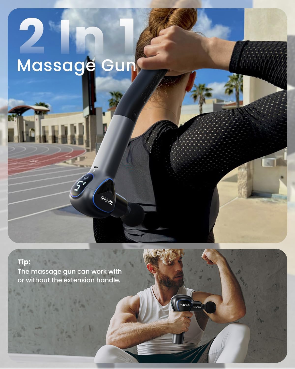 RENPHO Reach Handle Massage Gun with 5 Speed 4 Head,Mini Massage Gun with Extension Handle,Gift for Women Men,Muscle Gun Deep Tissue with 3200rpm for Home Workout Full Body Muscle Relax,Black - Image 4