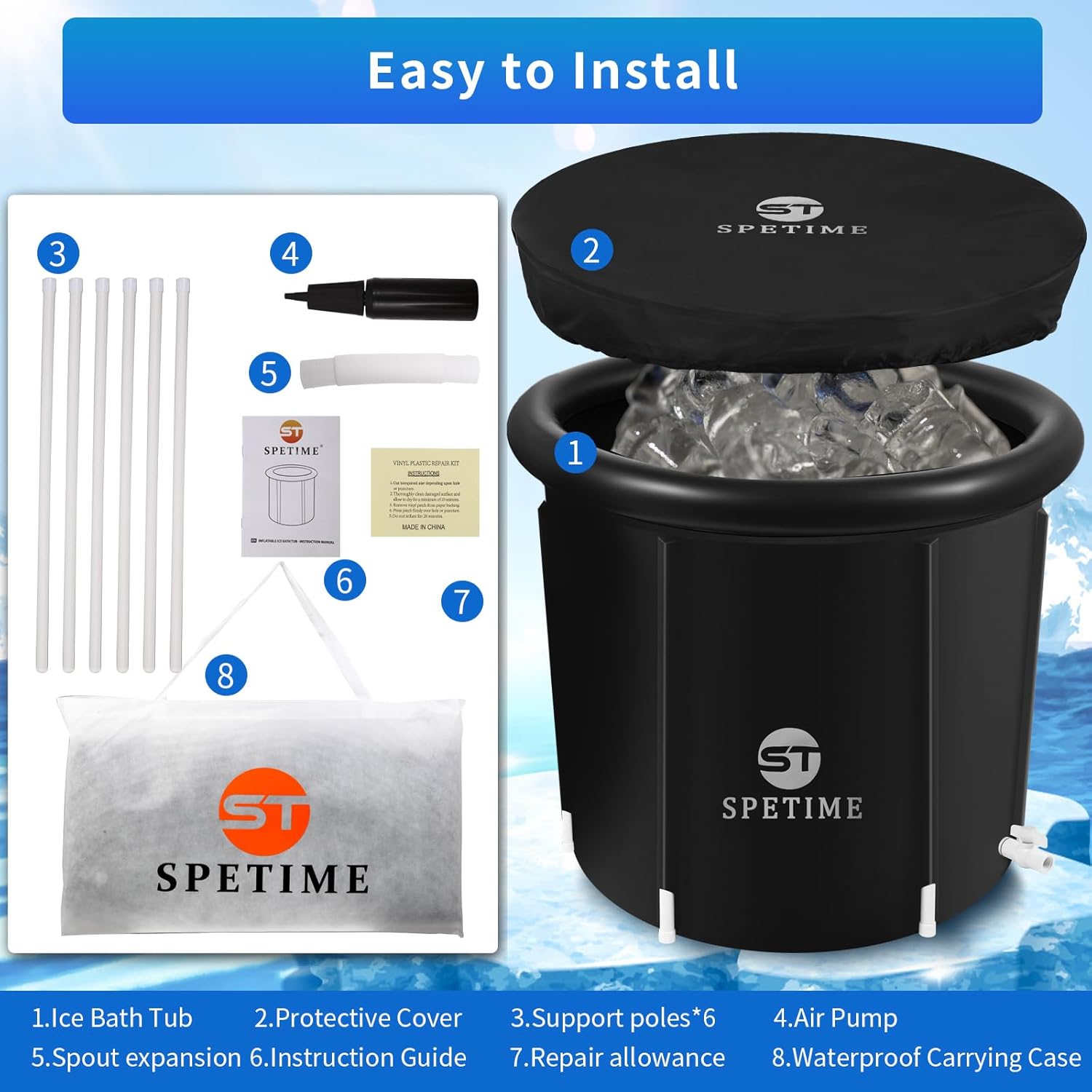 Ice Bath Tub for Athletes, Portable Cold Plunge Inflatable, Large Cold Plunge Tub, Nylon Fabric Ice Plunge Tub for Recovery, Cold Water Therapy Pod Outdoor Home for adults (32Inch 90 Gallons) - Image 7