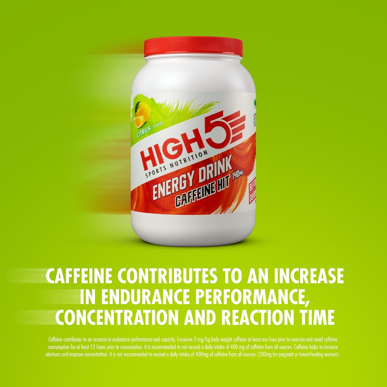HIGH5 Energy Drink Caffeine Hit - Electrolytes Sport Energy Drink Powder - Isotonic Drink with 2:1 Fructose - Hydration for Running, Cycling, Endurance Fuel - Natural Flavours (Citrus, 1.4kg, 29 Serv) - Image 3