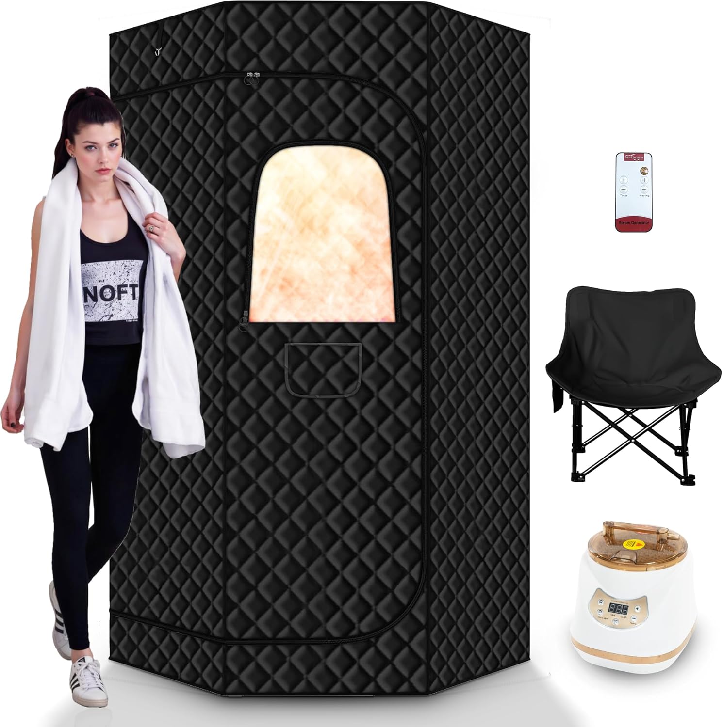 Sauna Box Portable Sauna Tent for Home, Upgraded 6.2Ft Pentagon More Spacious Full Body Steam Sauna for Home Sauna with 7 Minute Fast Heating, 3 Steamer