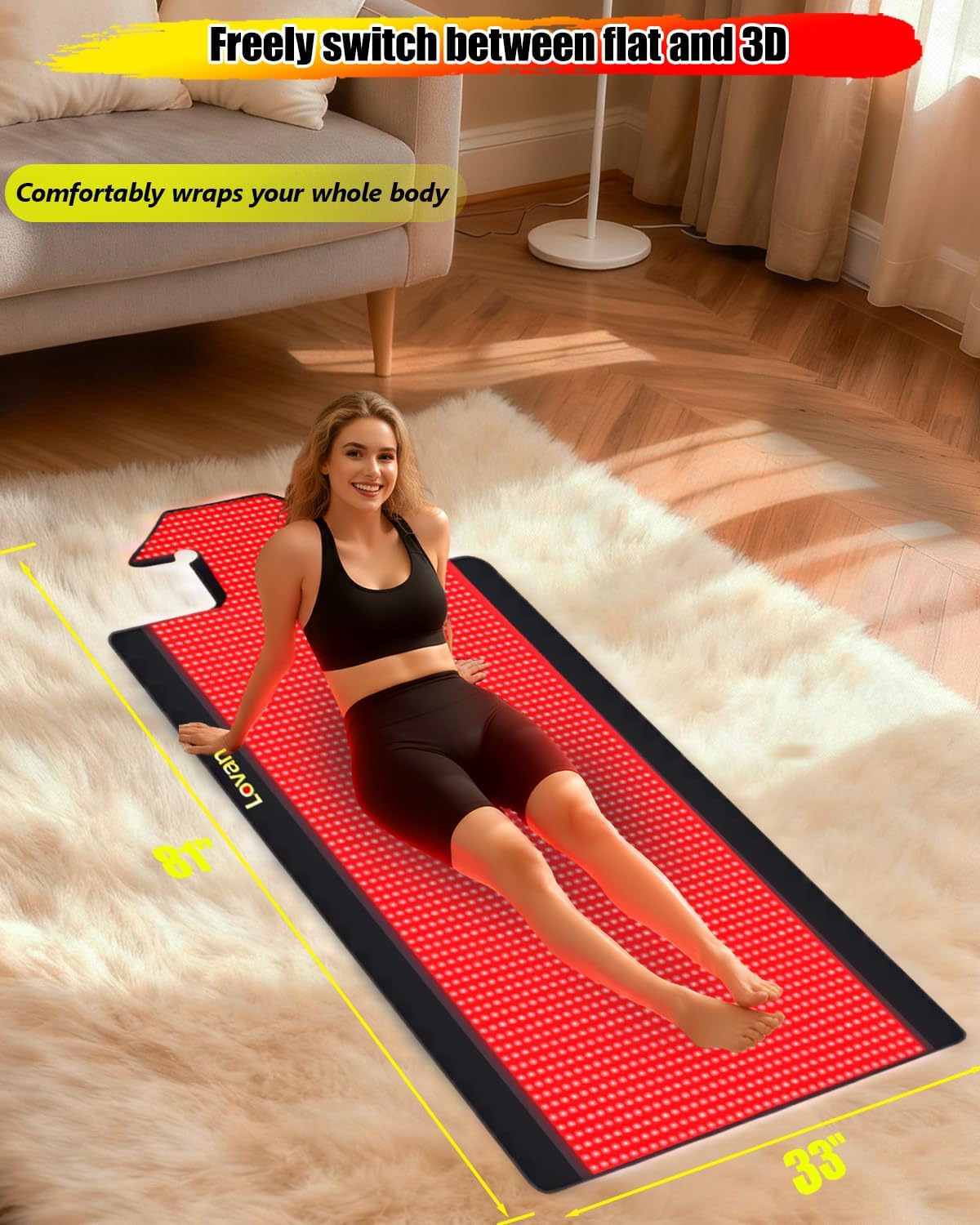 Red Light Therapy Mat for Full Body Pain Relief — 80"x33" Infrared Red Light Blanket with 1,510 (660nm & 850nm) LEDs | Ideal for Body | Recovery | Skin Health - Image 4