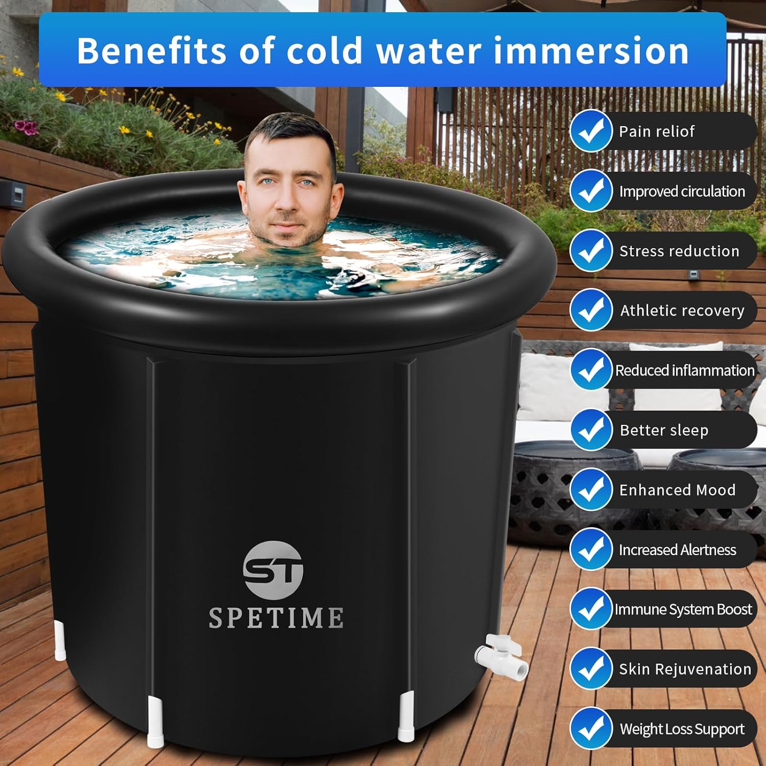 Ice Bath Tub for Athletes, Portable Cold Plunge Inflatable, Large Cold Plunge Tub, Nylon Fabric Ice Plunge Tub for Recovery, Cold Water Therapy Pod Outdoor Home for adults (32Inch 90 Gallons) - Image 5