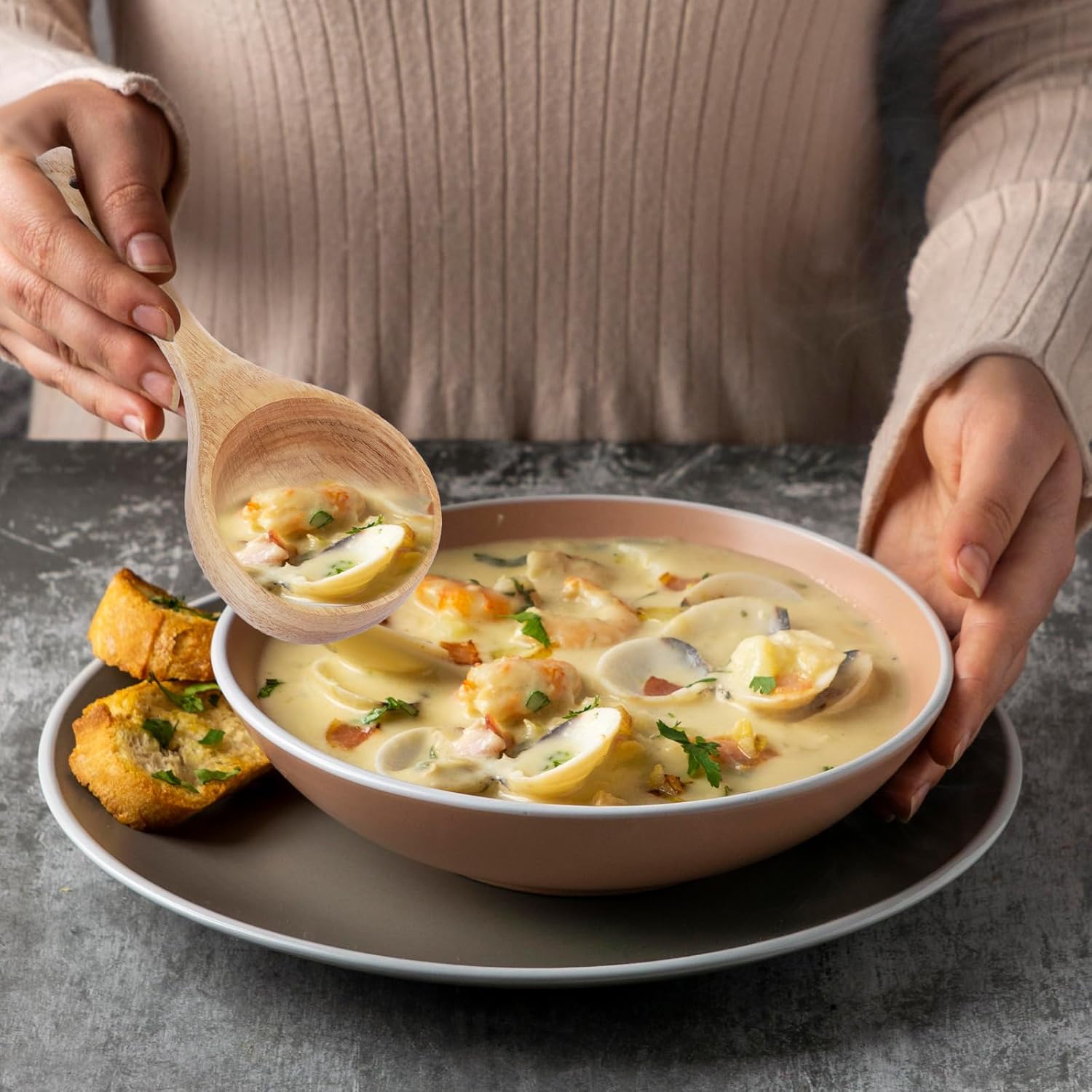 Giantree Wooden Kitchen Scoop, Wooden Bath Salt Ladle Rice Spoon Multipurpose 8.3 Inch Large Capacity Wooden Ladle Sauna Water Scoop for Cooking Stirring, Bath Salt, Canisters Flour - Image 3