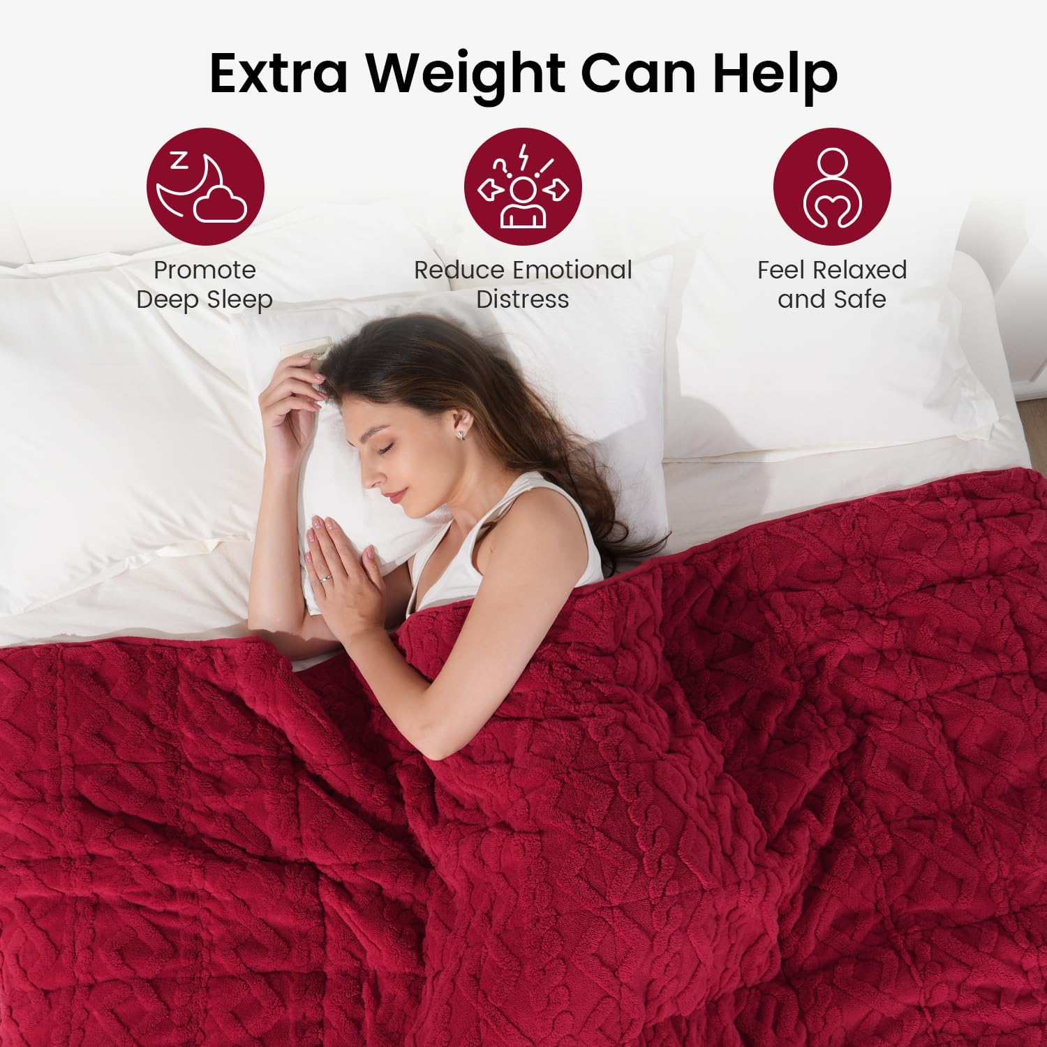 Drewin Adults Weighted Blanket Queen Size 15 lbs, 3D Stylish Fluffy Jacquard Sherpa Weighted Blankets for Sofa Bed, Cozy Thick Winter Heavy Blanket for Calming, Ceramic Beads, 60 x 80 inches, Red - Image 2