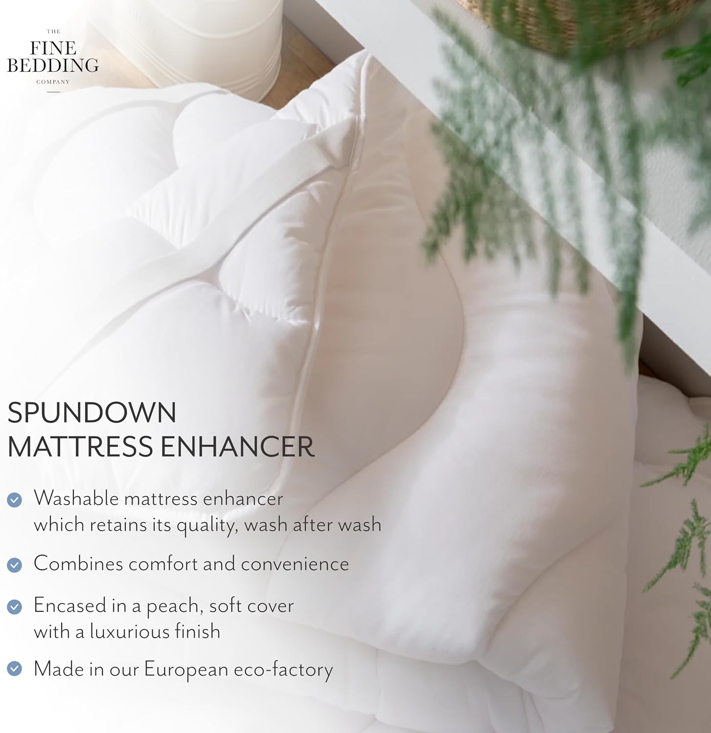 The Fine Bedding Company Spundown Mattress Enhancer – Double Bed Mattress Topper with Recycled Eco Smartfil® and Peach Soft Cover, Hypoallergenic and Washable Luxury Topper – Double - Image 3