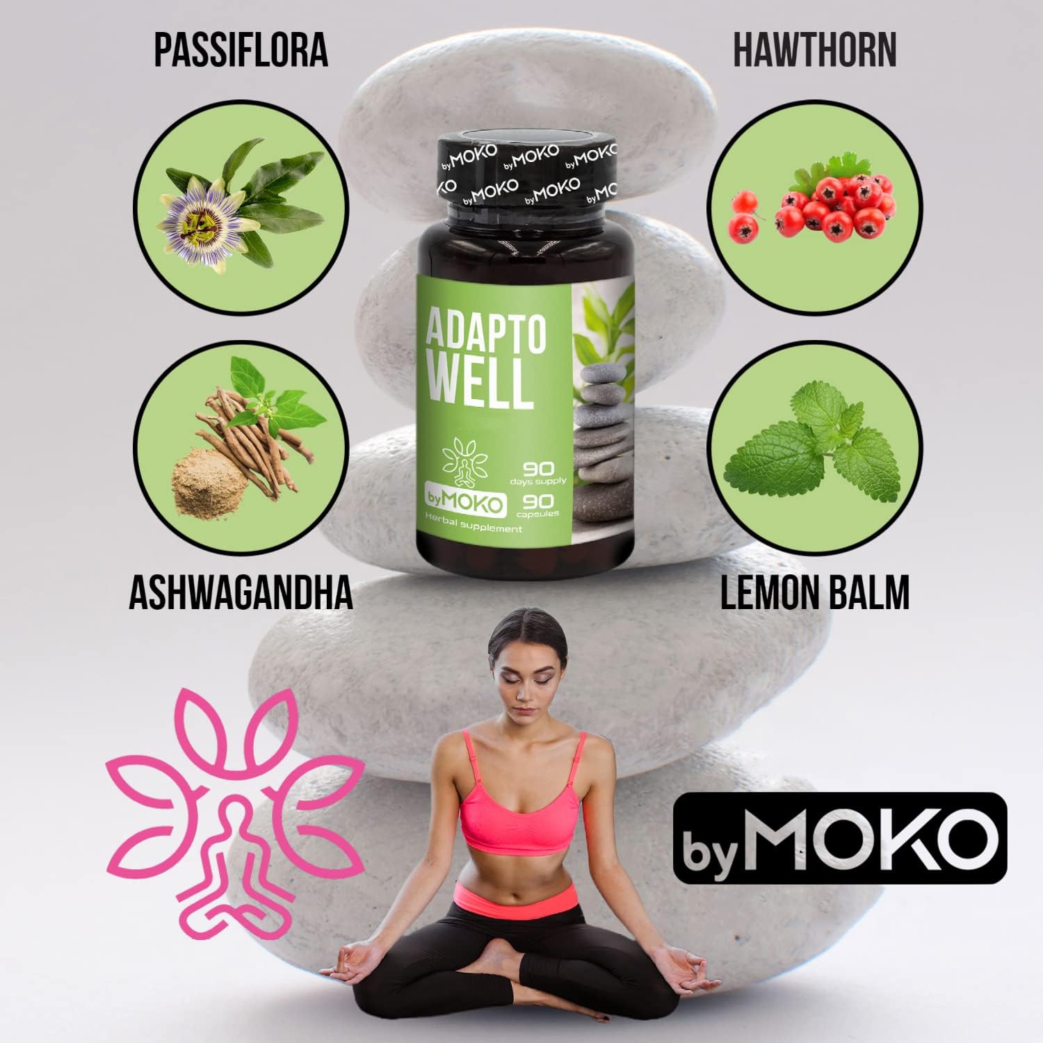 AdaptoWELL Stress and Anxiety Relief Supplement - Calm Complex with Ashwagandha, Passionflower, Hawthorn Berry, and Lemon Balm Extract, Relaxation Formula for Mood, Sleep aid, Wellness 90 Capsules - Image 5