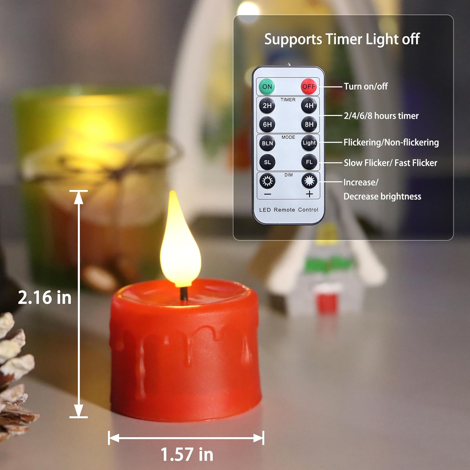 Rechargeable Flameless Tea Lights with Charging Base and USB Cable, Remote Control and Timer, Realistic Flickering Warm White Light, 6 Pack Red LED Candles - Image 5