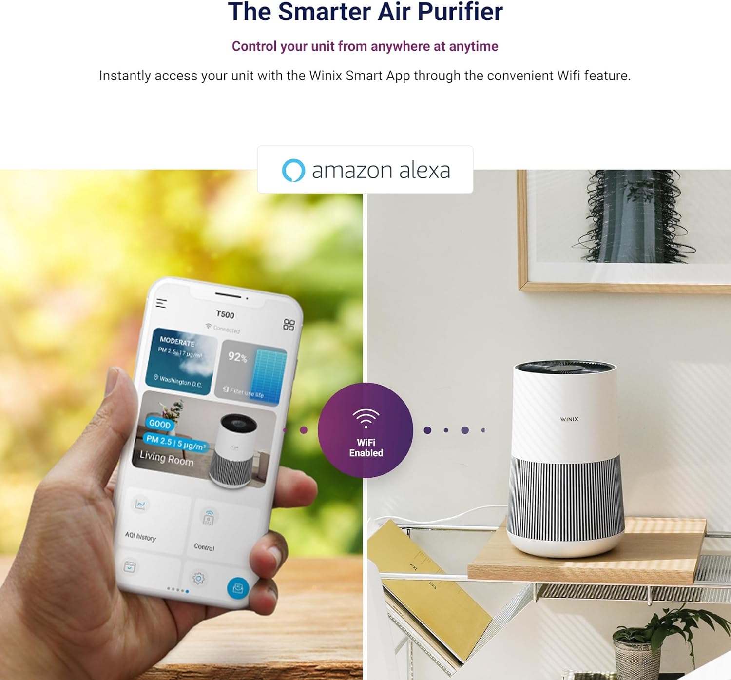 WINIX T500 Air Purifier for Bedroom Home, 50m², CADR 250 m³/h, HEPA & Carbon Filter removes 99.97% Allergies, Pollen, Dust, Smoke, Air Cleaner with Smart App & Alexa - Image 2