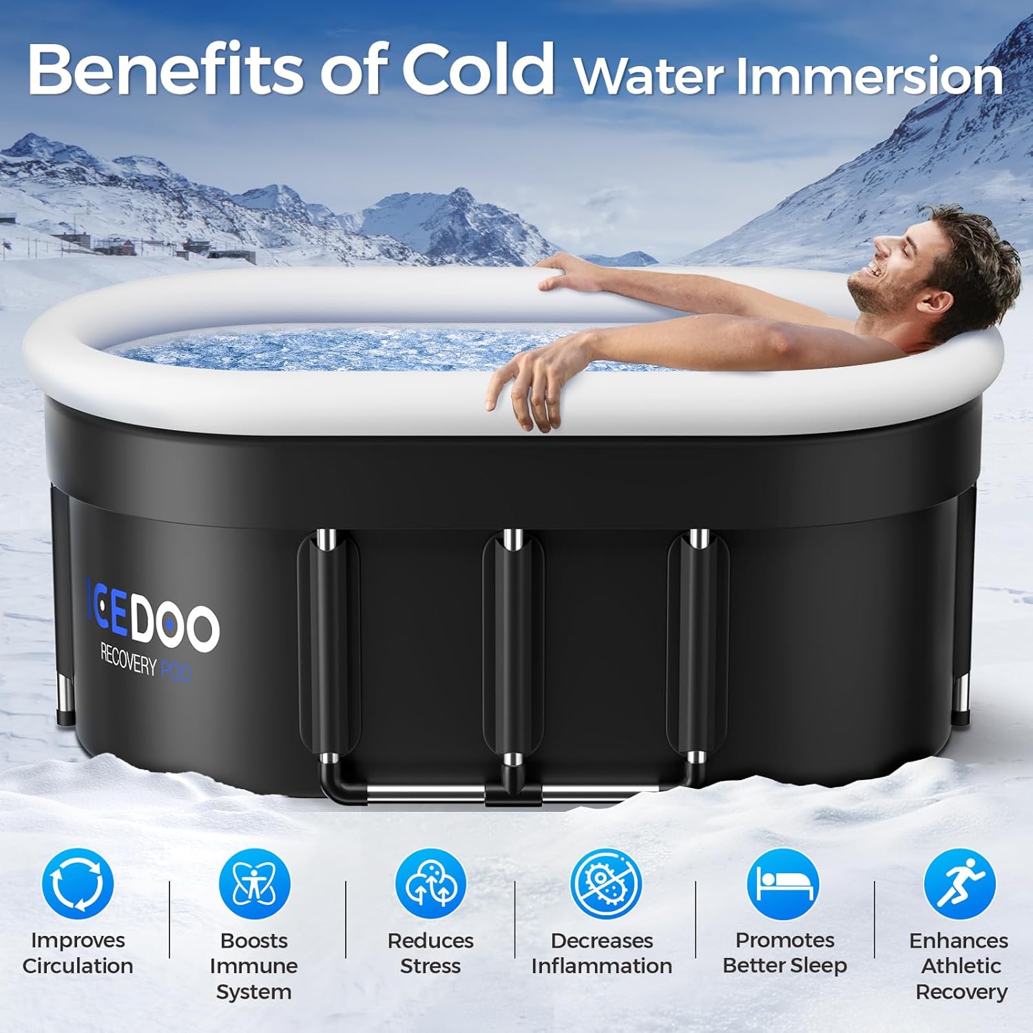 New Upgrade XL 175-Gallon Oval Ice Bath Tub - 6 Layered Portable Bathtub, Drop-In Bathtubs Foldable with Cover Cold Plunge Tub for Athletes, Home Gym, Outdoor Recovery Use - Black - Image 2
